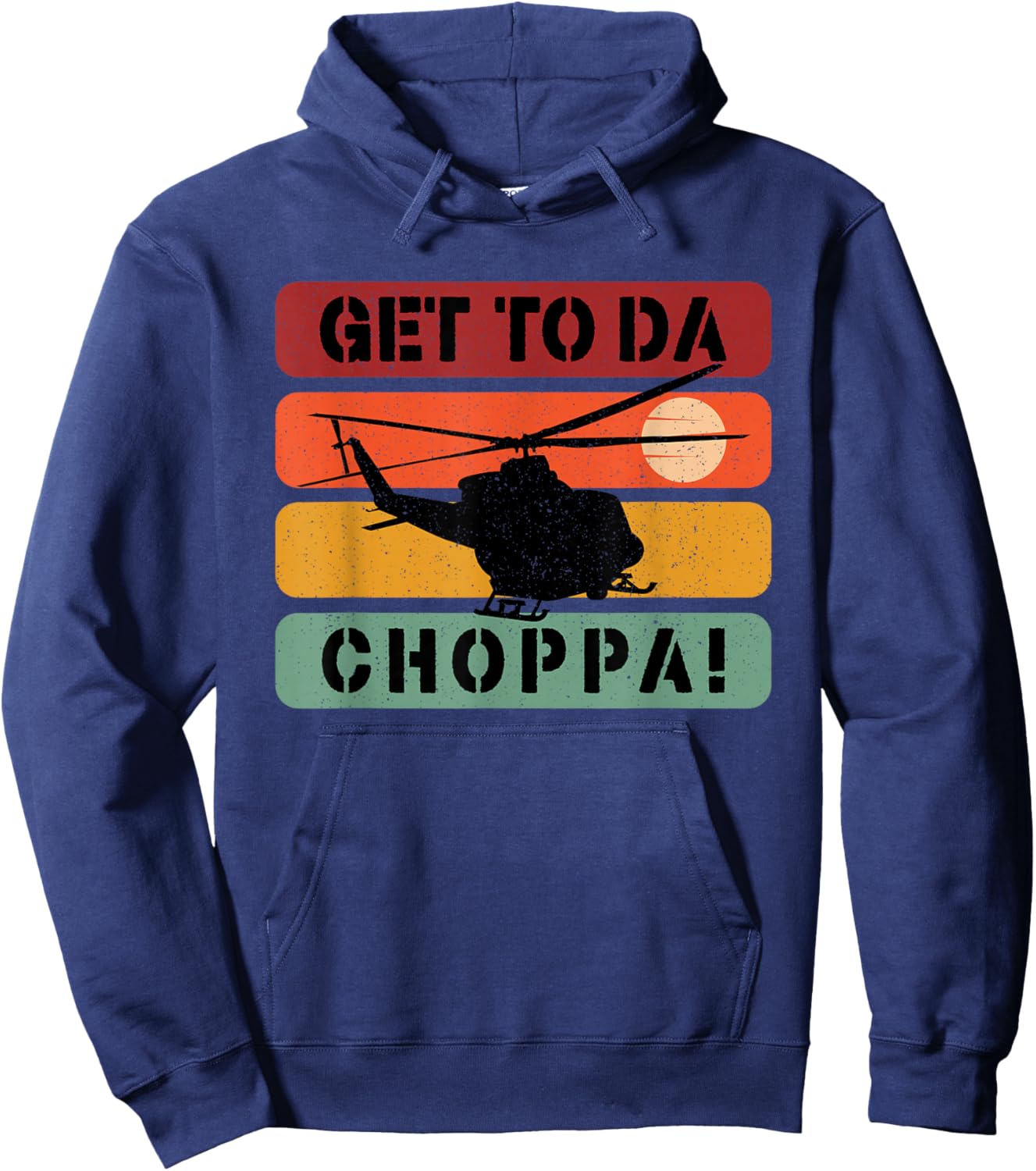 Get To Da Choppa Apparel Black Retro Movie Quote - -Adults, Small, Short Sleeve Hoodie - Hoodie | Navy
