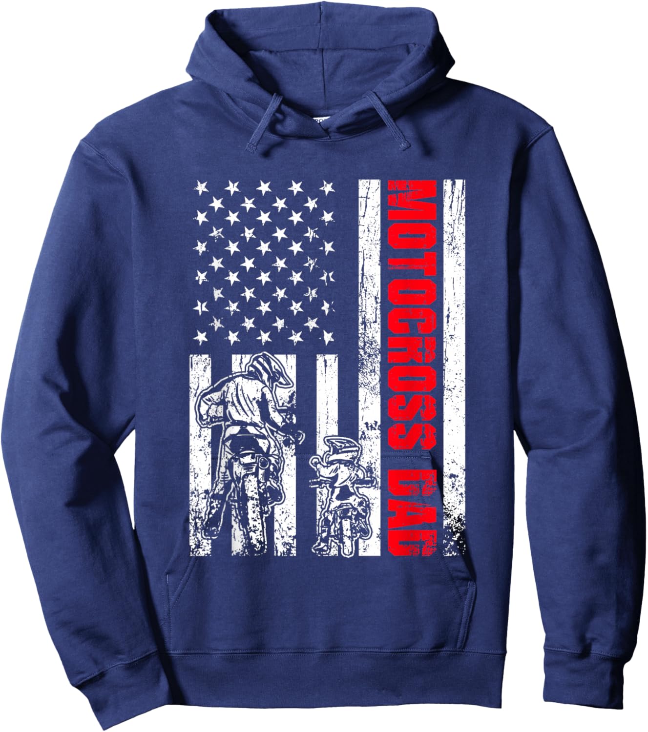 Patriotic Retro USA American Flag Motocross Dad 4th of July Hoodie - Hoodie | Navy