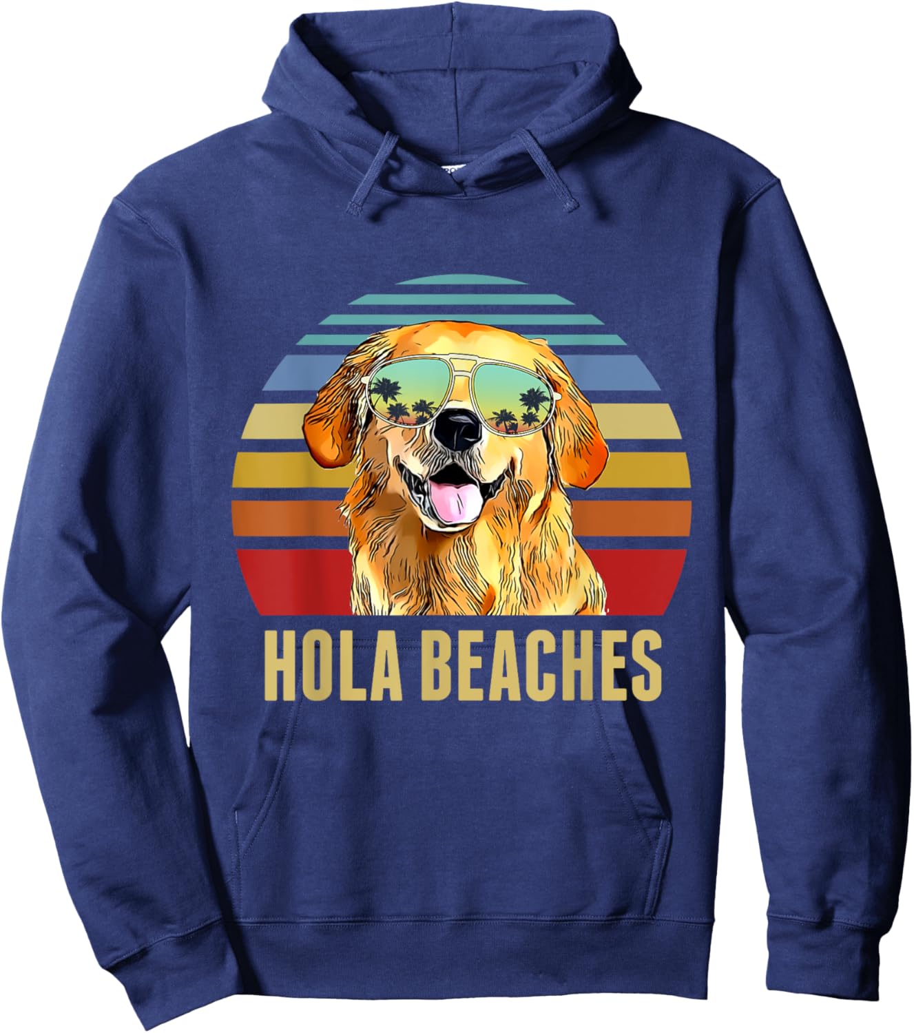 Hola Beaches Funny Labradors Dog Retro Sunset Beach Summer Hoodie - Hoodie | Navy
