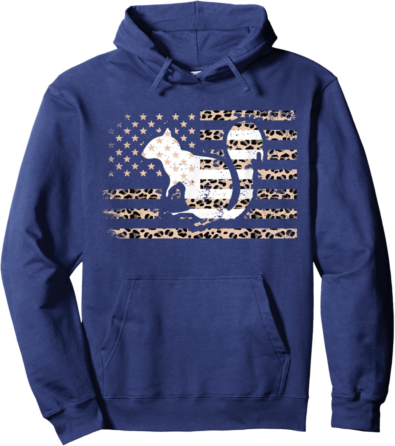 Squirrel American Flag Leopard Print US Flag Squirrel Lovers Kids Men Hoodie - Hoodie | Navy