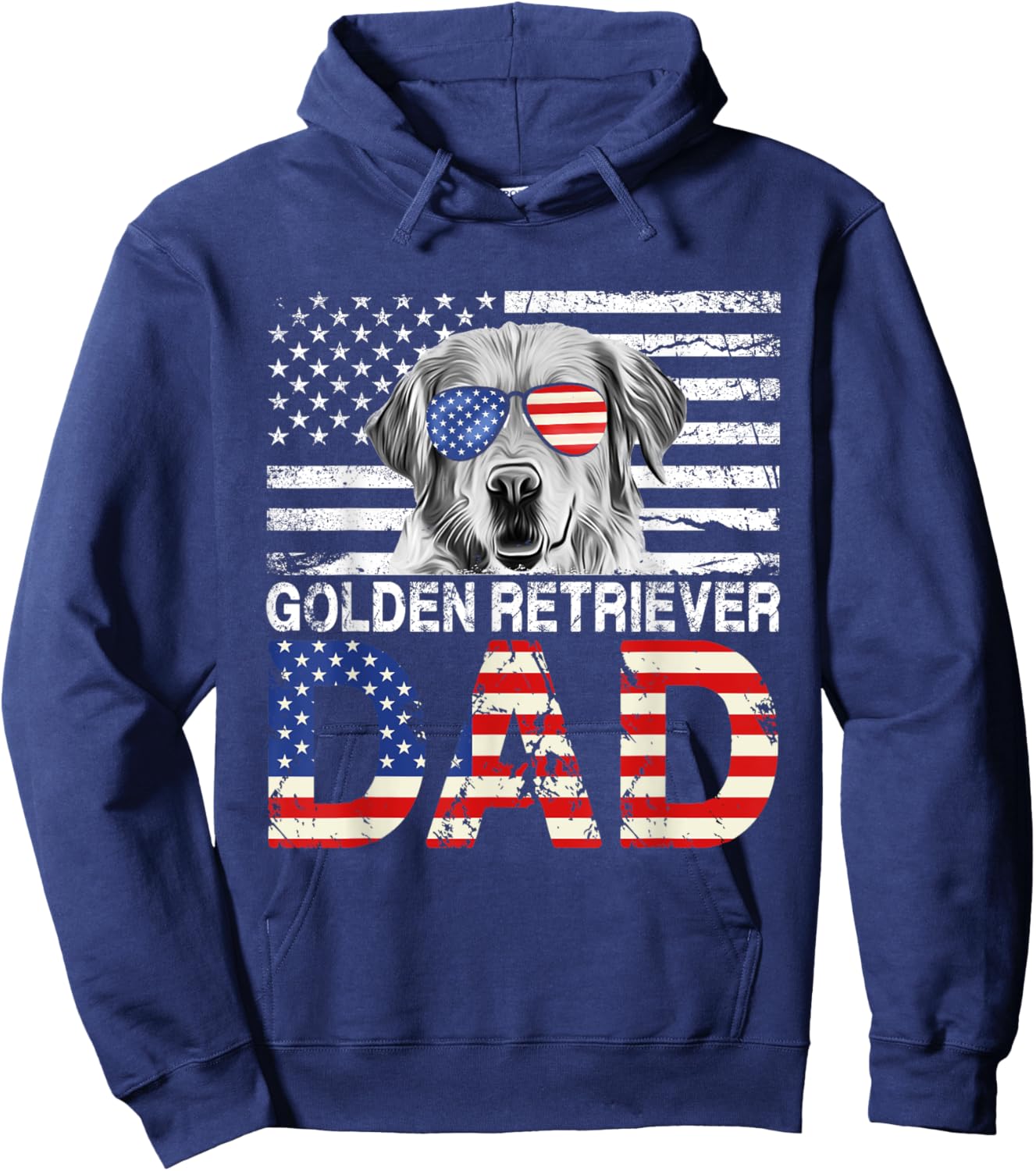 Cool Golden Retriever Dad USA Flag Patriotic Fathers Day Hoodie - Hoodie | Navy