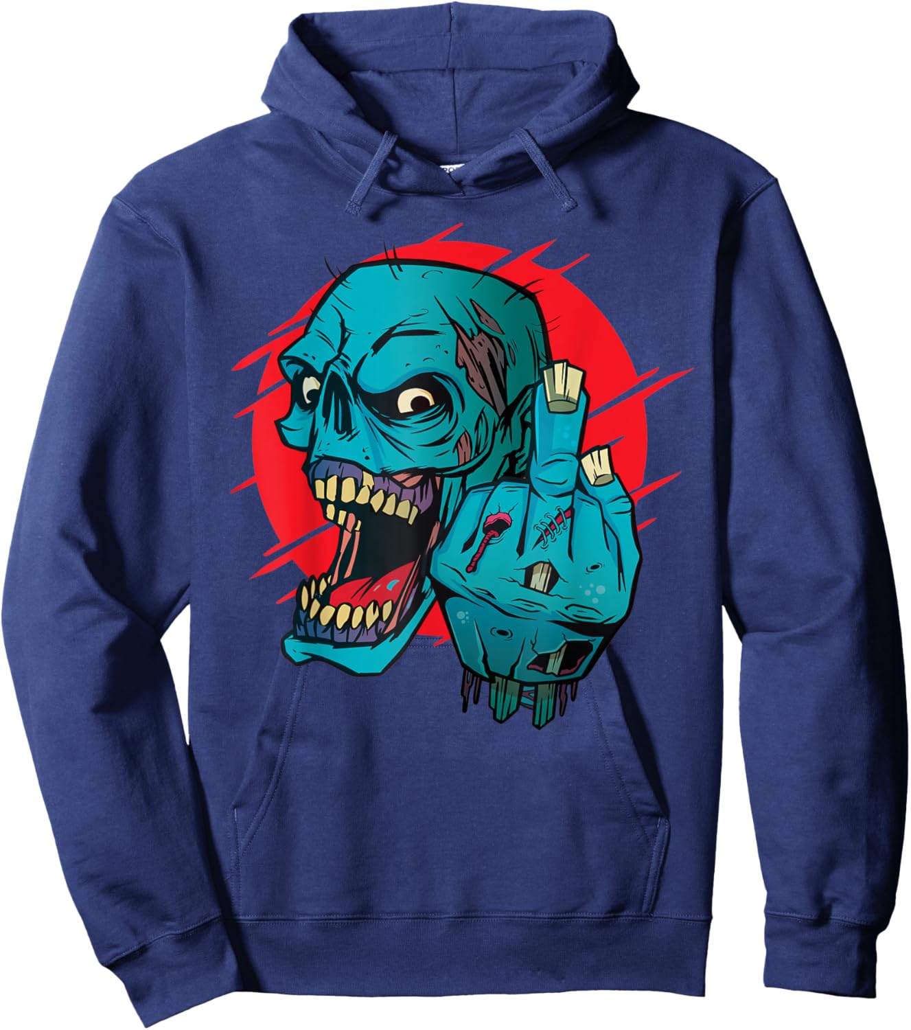 Not-so-subtle F-Off Zombie Flipping the bird Graphic Hoodie - Hoodie | Navy