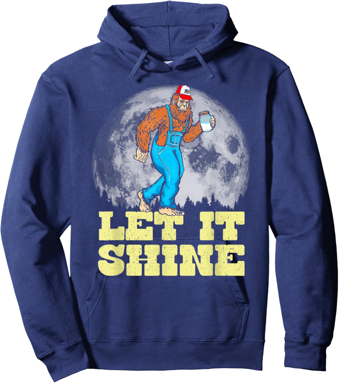 Let It Shine Funny Moonshine Appalachian Bigfoot Overalls Hoodie - Hoodie | Navy