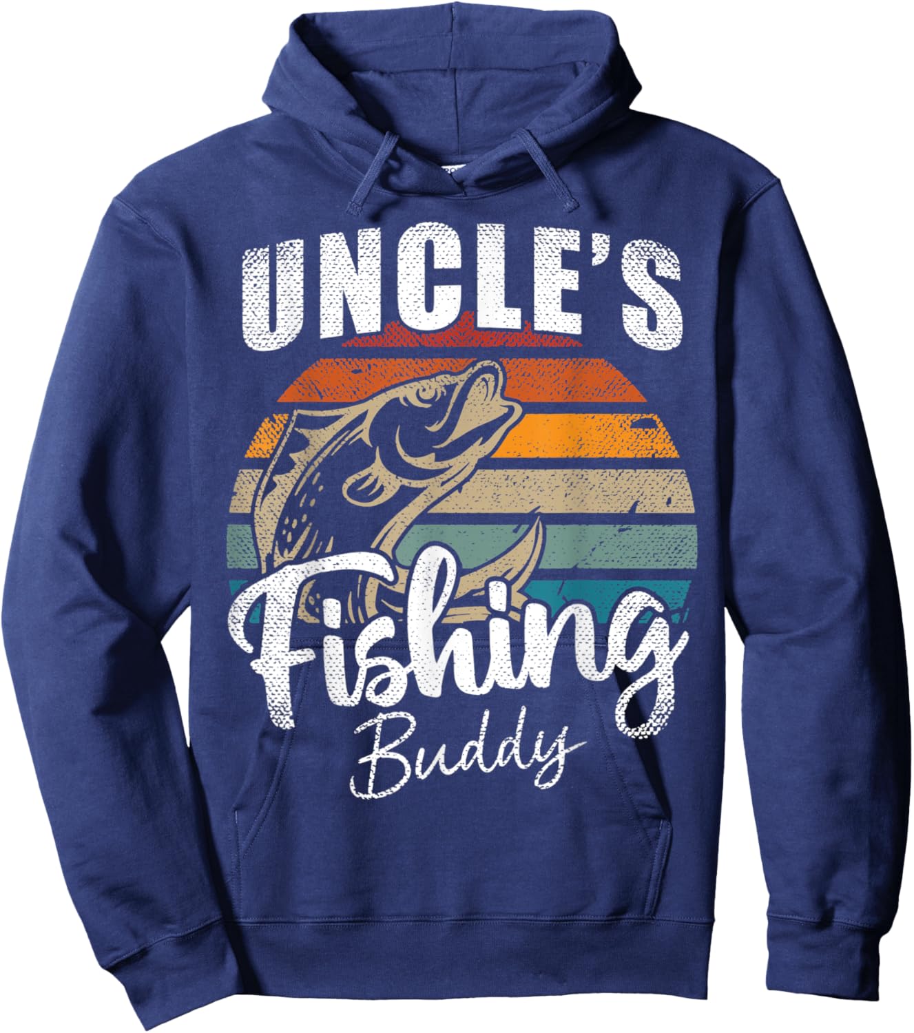 Vintage Uncle's Fishing Buddy Kids Funny Retro Sunset fish Hoodie - Hoodie | Navy
