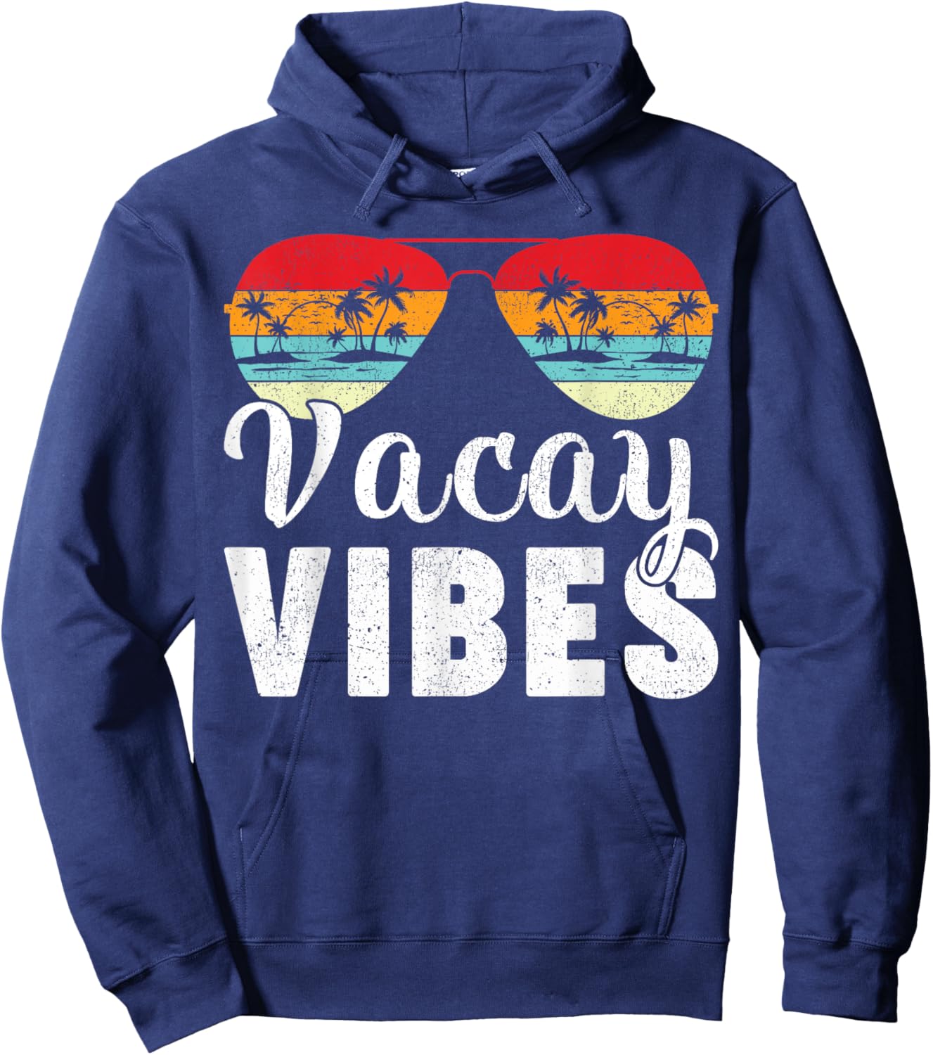 Vintage Palm Tree Sunglasses Summer Vacation Vacay Vibes Hoodie - Hoodie | Navy