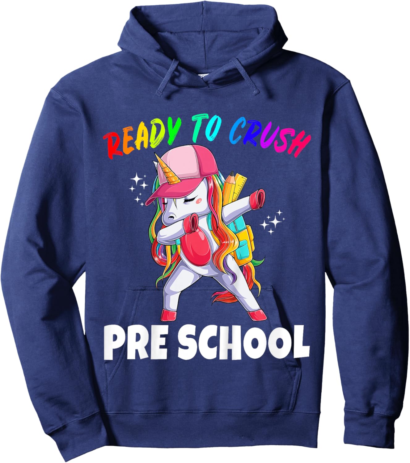 First Day of Preschool Unicorn Gift Girls Cute Prek Rainbow Hoodie - Hoodie | Navy