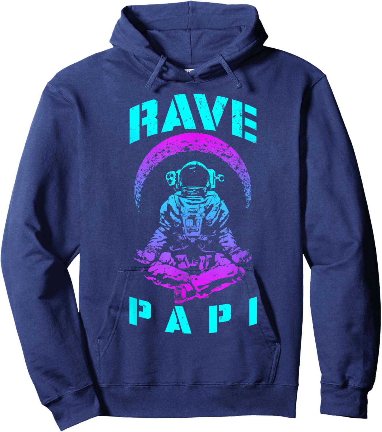 Rave Papi EDM Music Festival Trippy Astronaut Crescent Moon Hoodie - Hoodie | Navy
