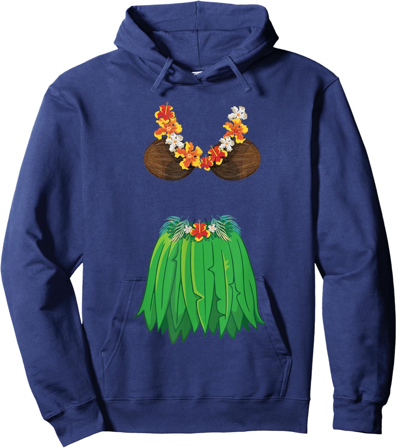 Coconut Bra Grass Skirts Lei Flowers Summer Party Hawaii Women Hoodie - Hoodie | Navy