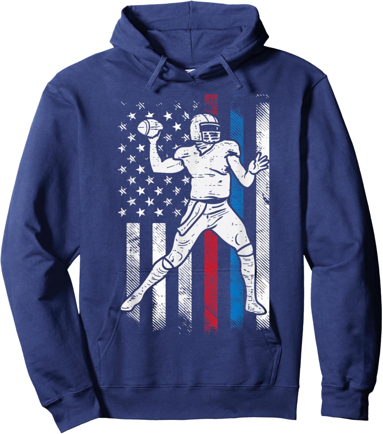 American Football Player US Flag Patriotic Men Women Kids Hoodie - Hoodie | Navy