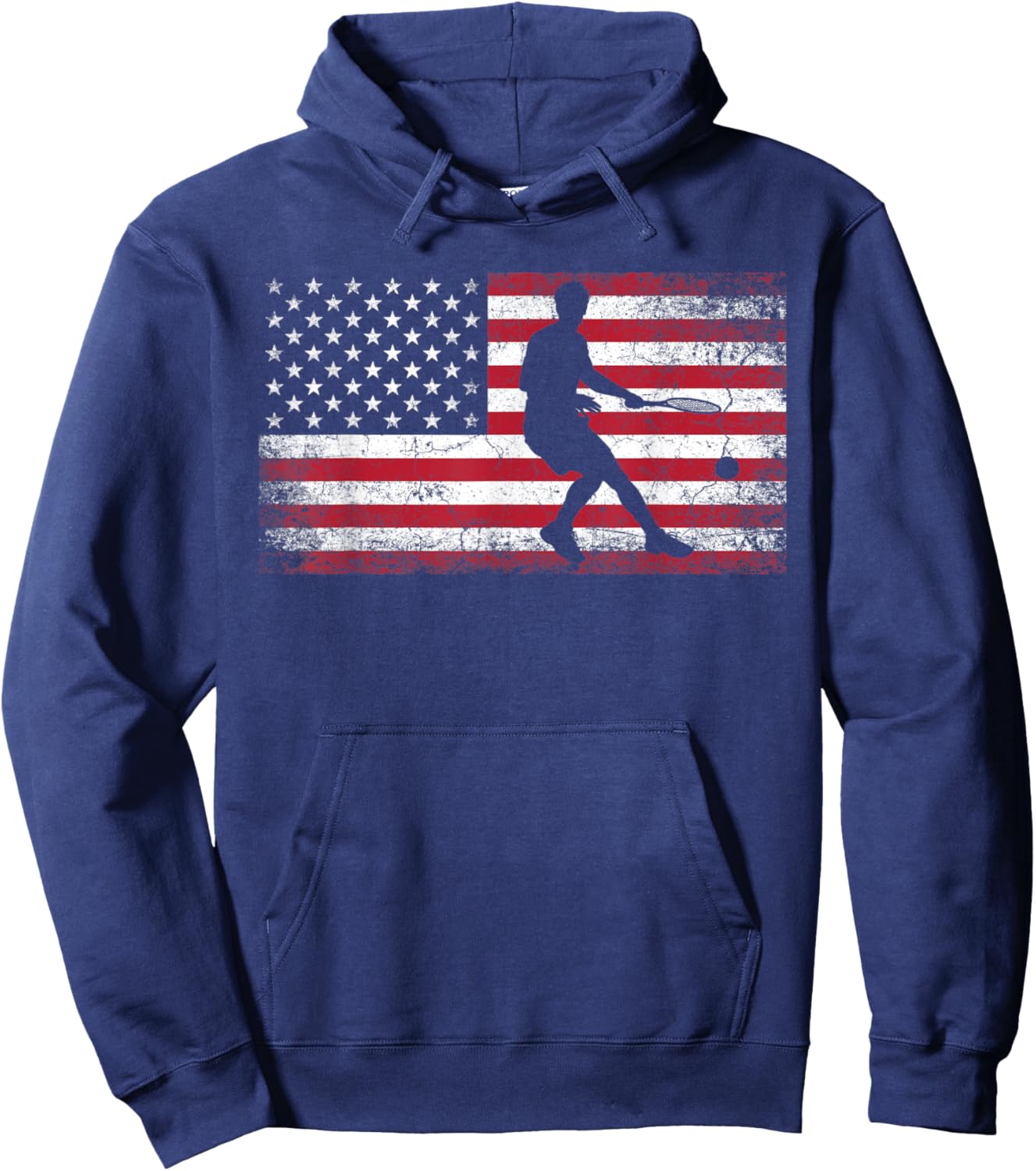 Tennis Racket Ball 4th of July Shirt American Flag America Kids Men Hoodie - Hoodie | Navy