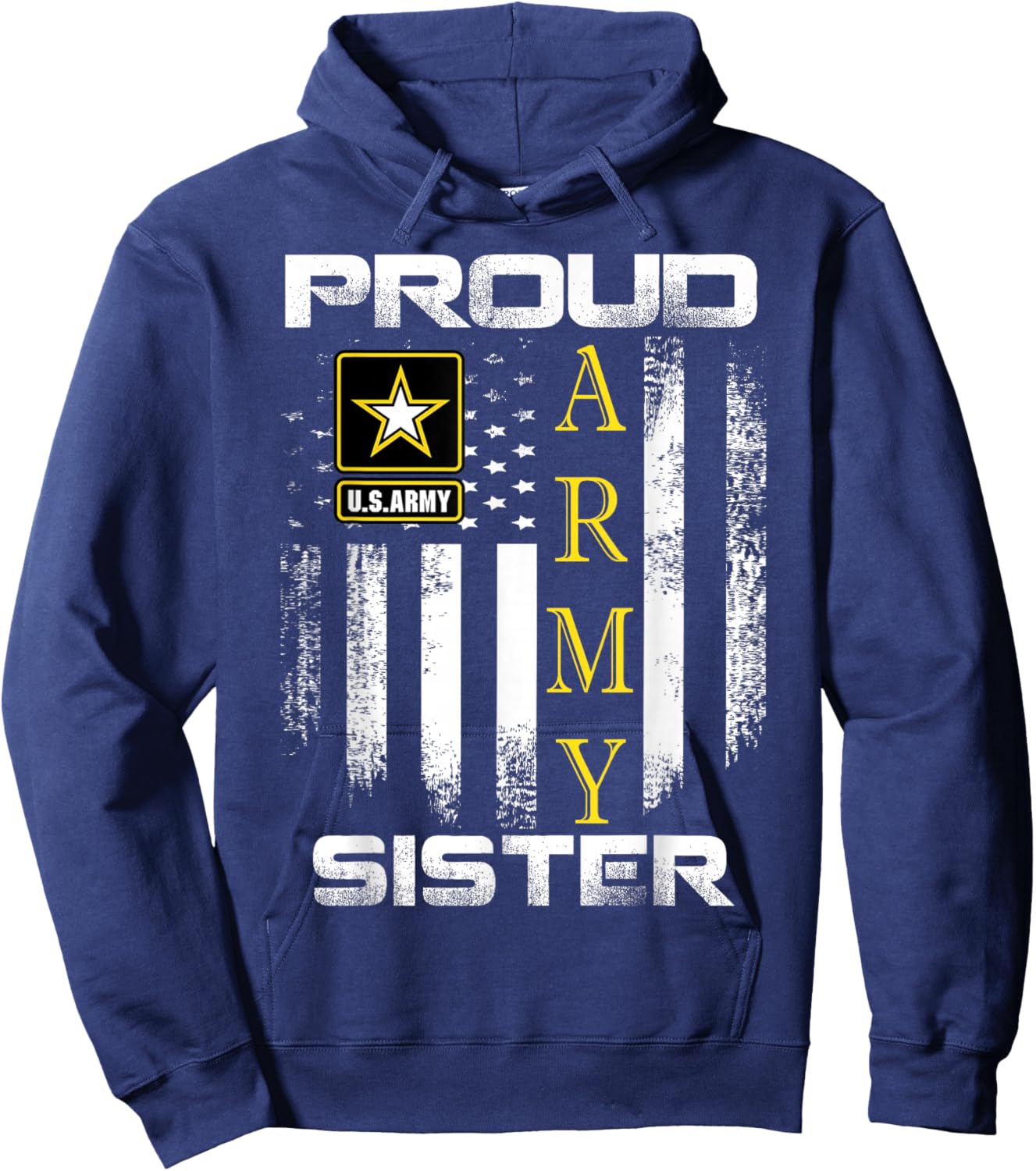 Vintage Proud Army Sister with American Flag Gift Hoodie - Hoodie | Navy