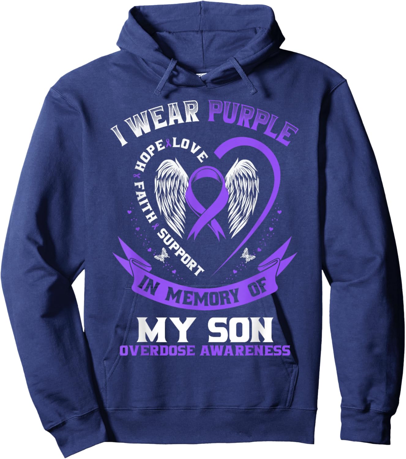 Purple in Memory of My Son Drug Overdose Awareness Ribbon Hoodie - Hoodie | Navy