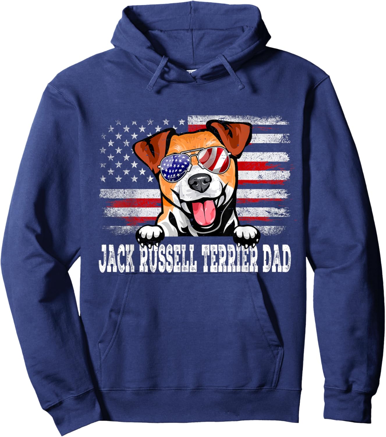 Vintage Jack Russell Terrier Dad American Flag Father's Day Hoodie - Hoodie | Navy