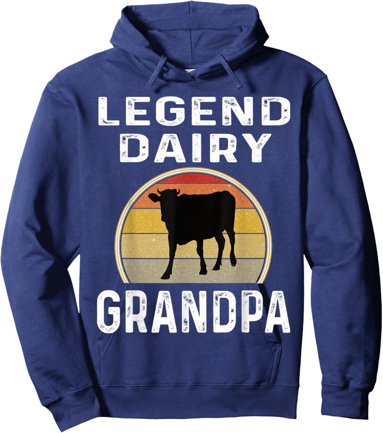 Legend Dairy Grandpa Retro Sunset Cow Farming Funny Cattle Hoodie - Hoodie | Navy