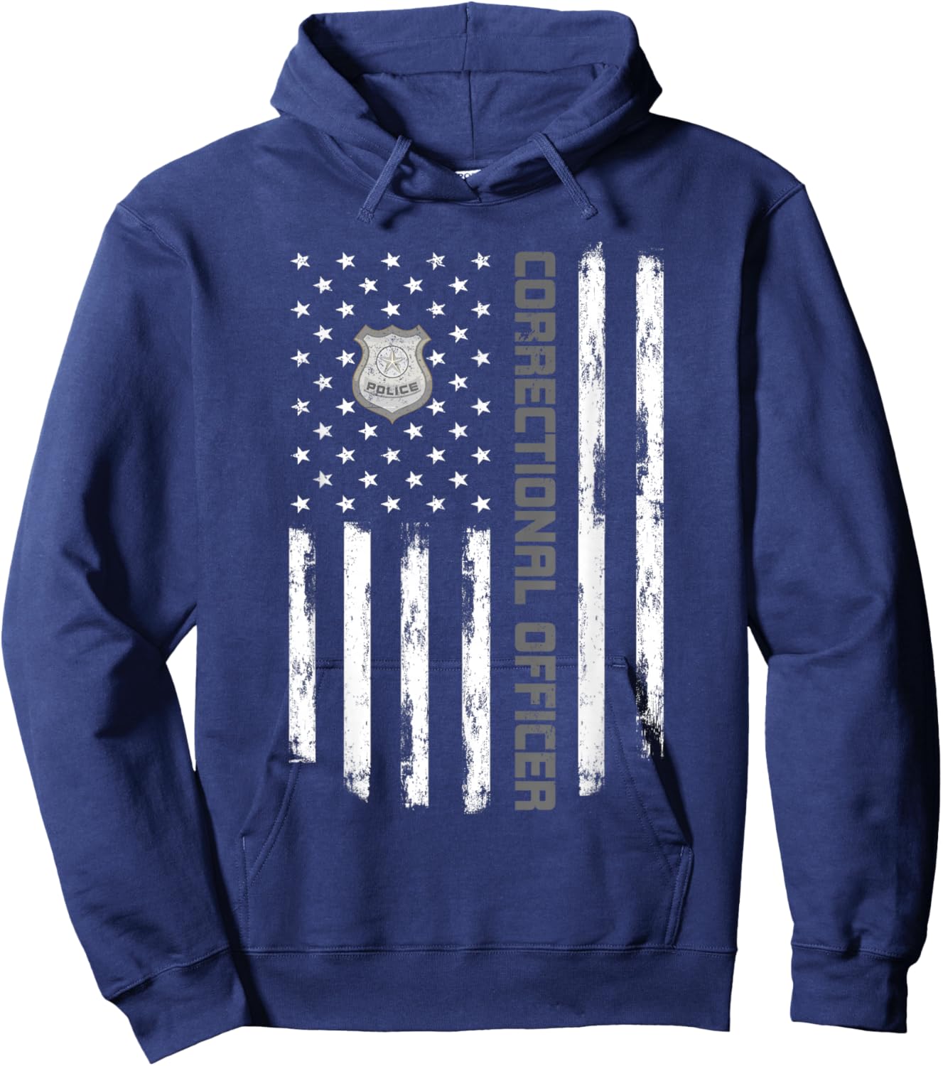 Correctional Officer Flag Graphic Thin Silver Line Matching Hoodie - Hoodie | Navy