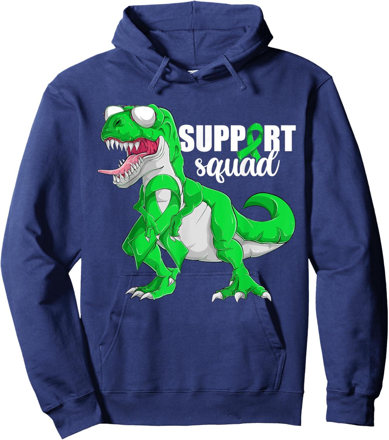 Trex Lymphoma Cancer Shirt, Boy Support Squad Green Dinosaur Hoodie - Hoodie | Navy