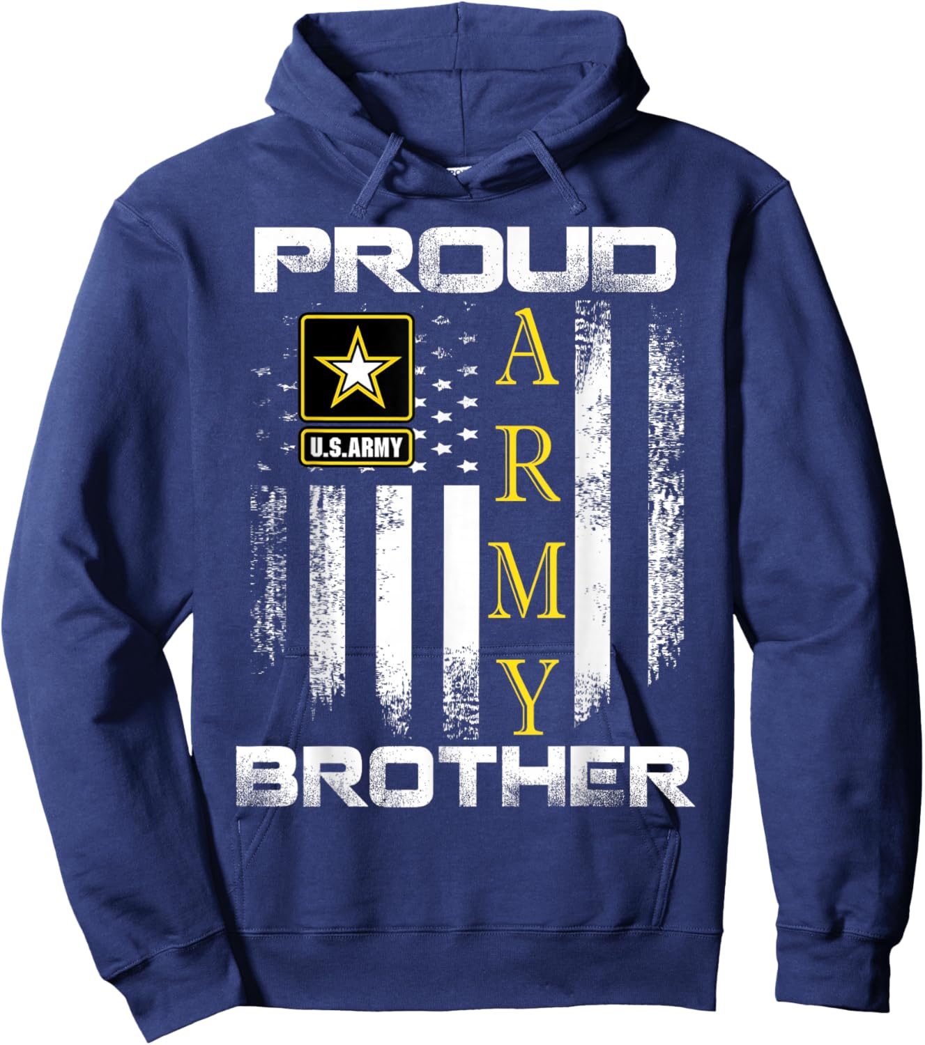 Vintage Proud Army Brother with American Flag Gift Hoodie - Hoodie | Navy