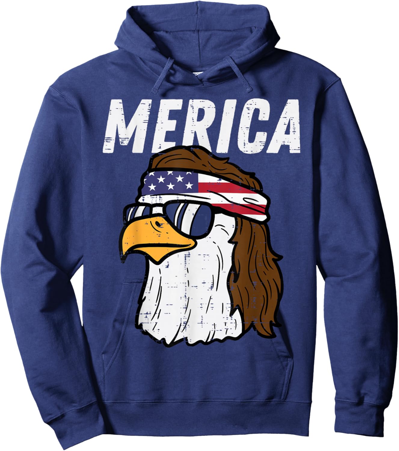 Merica Bald Eagle Mullet Sunglasses Fourth July 4th Patriot Women Kids Men Hoodie - Hoodie | Navy