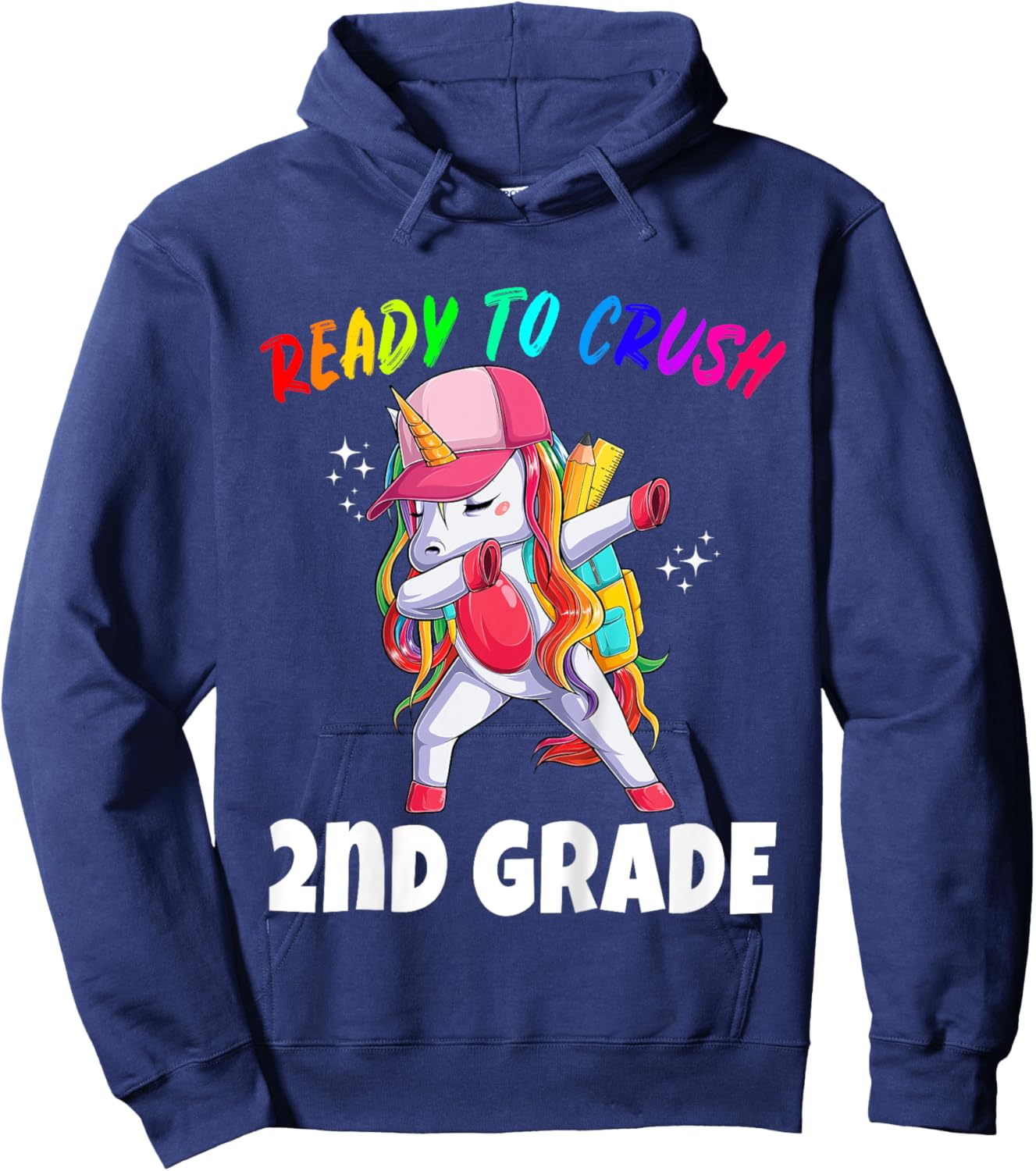 2nd Grade Unicorn First Day of School Gift Girls Rainbow Hoodie - Hoodie | Navy