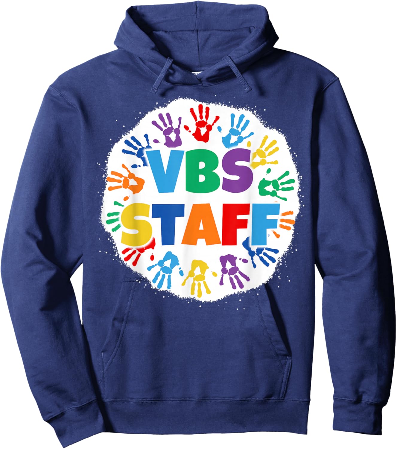 Vacation Bible School Bleached Rainbow Handprints VBS Staff Hoodie - Hoodie | Navy