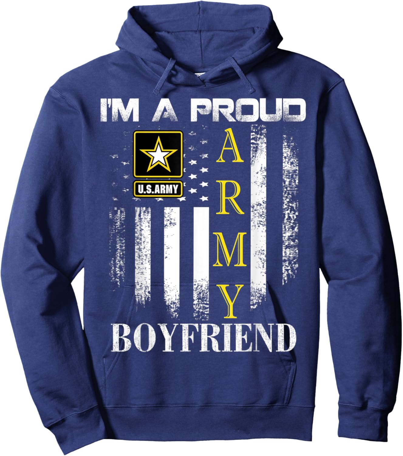 Vintage I'm A Proud Army Boyfriend With American Flag Gift Hoodie - Hoodie | Navy