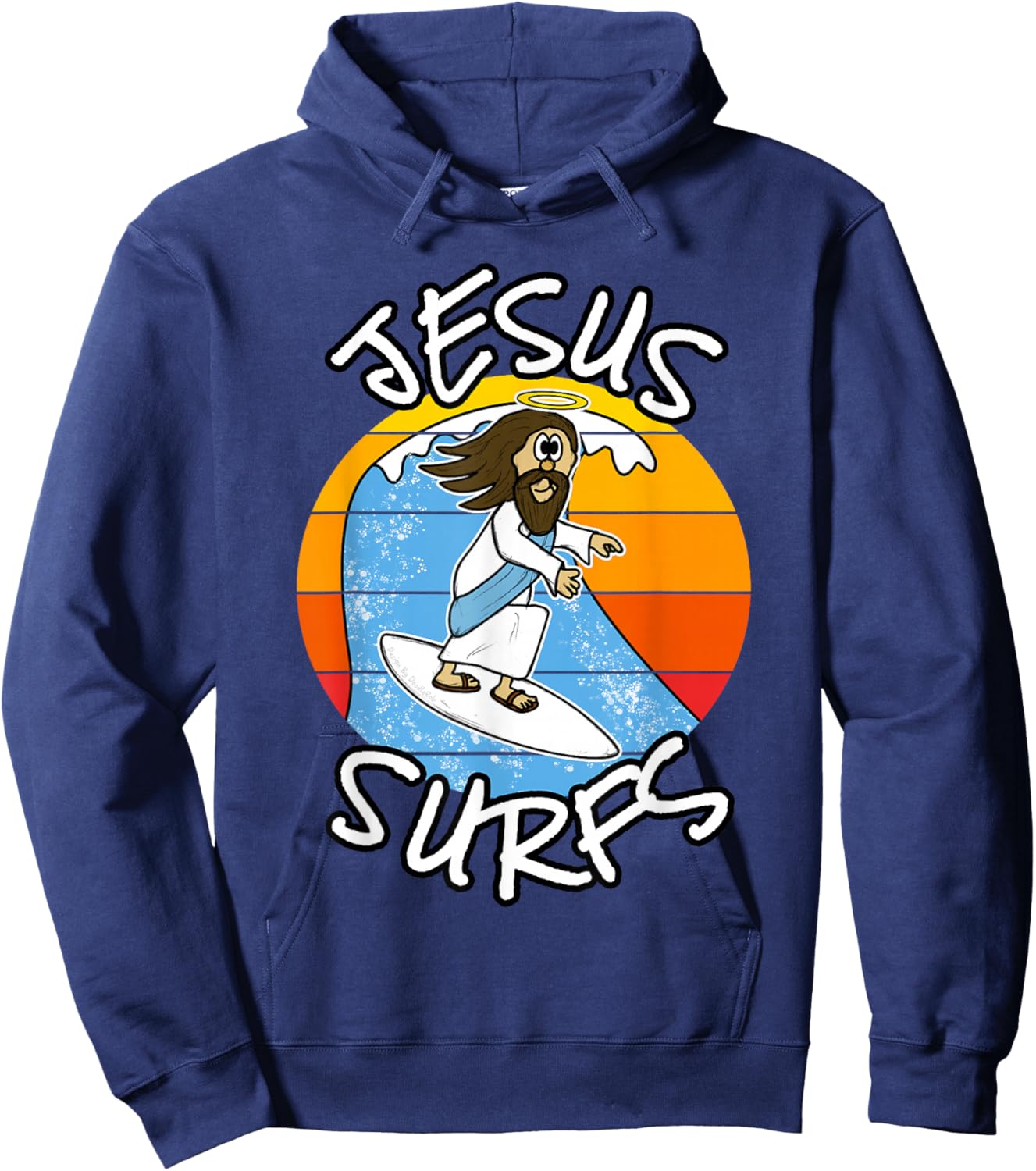 Jesus Surfs, Christian Surfer, Funny Church Hoodie - Hoodie | Navy