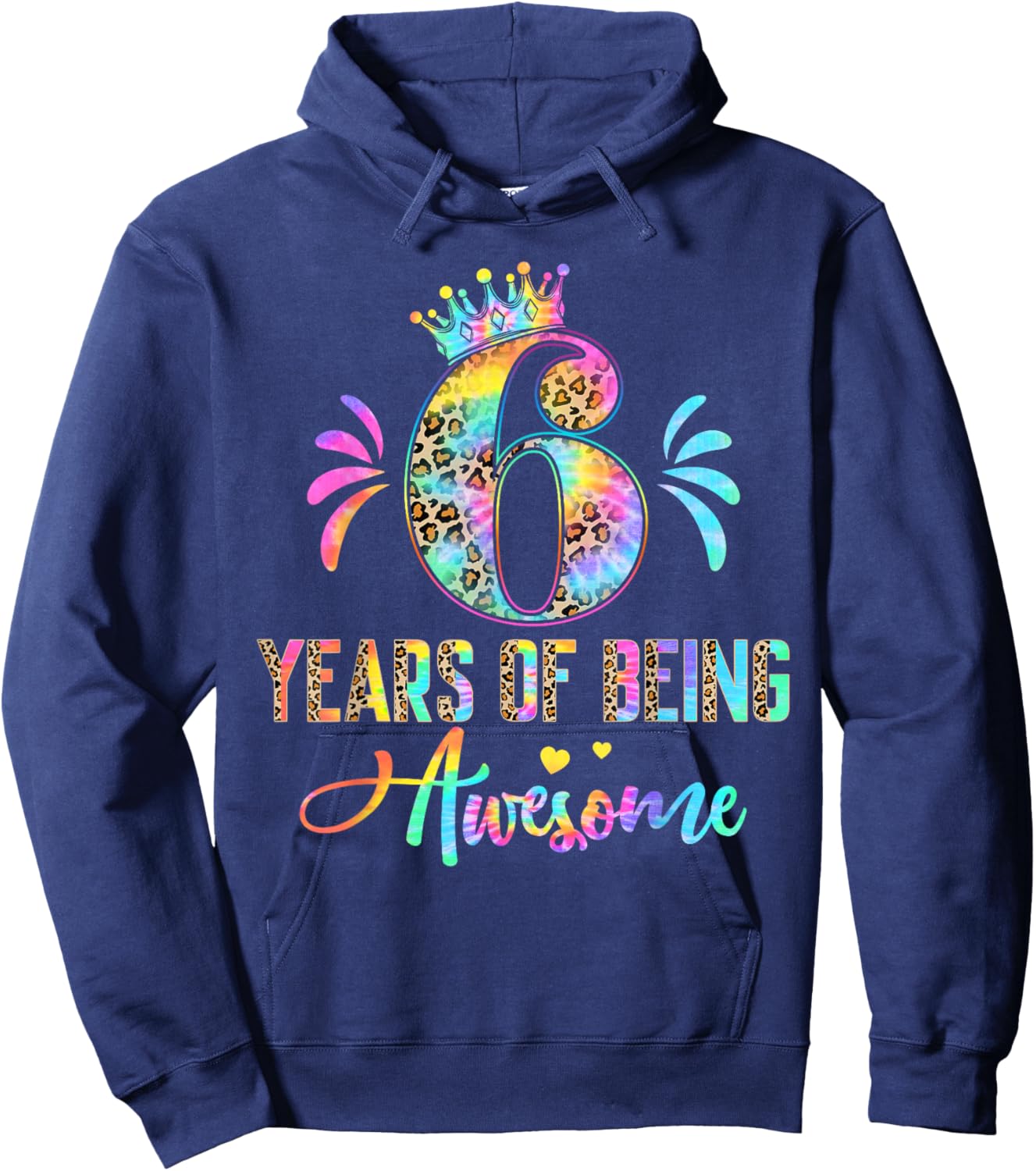 Kids Six Year Old Rainbow 6th Birthday Leopard for Girls 6 Hoodie - Hoodie | Navy