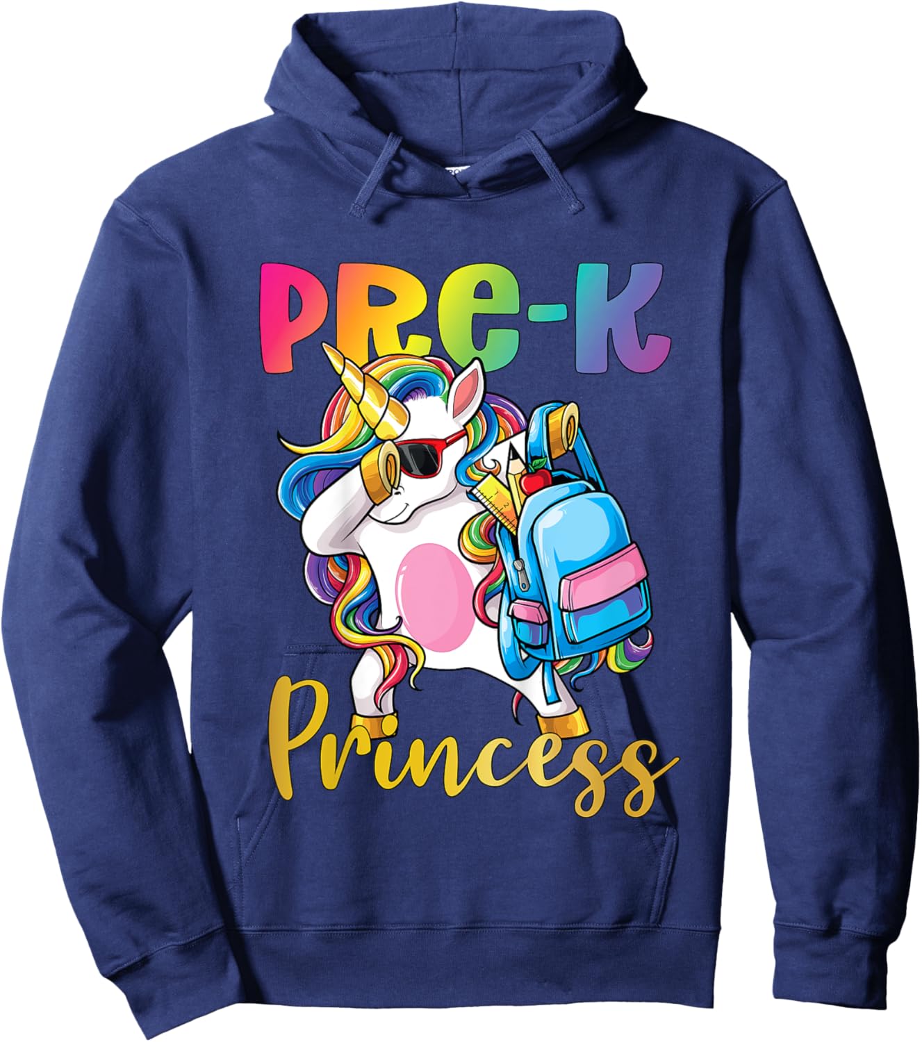 Pre K Princess Dabbing Unicorn Back to School Girls Hoodie - Hoodie | Navy