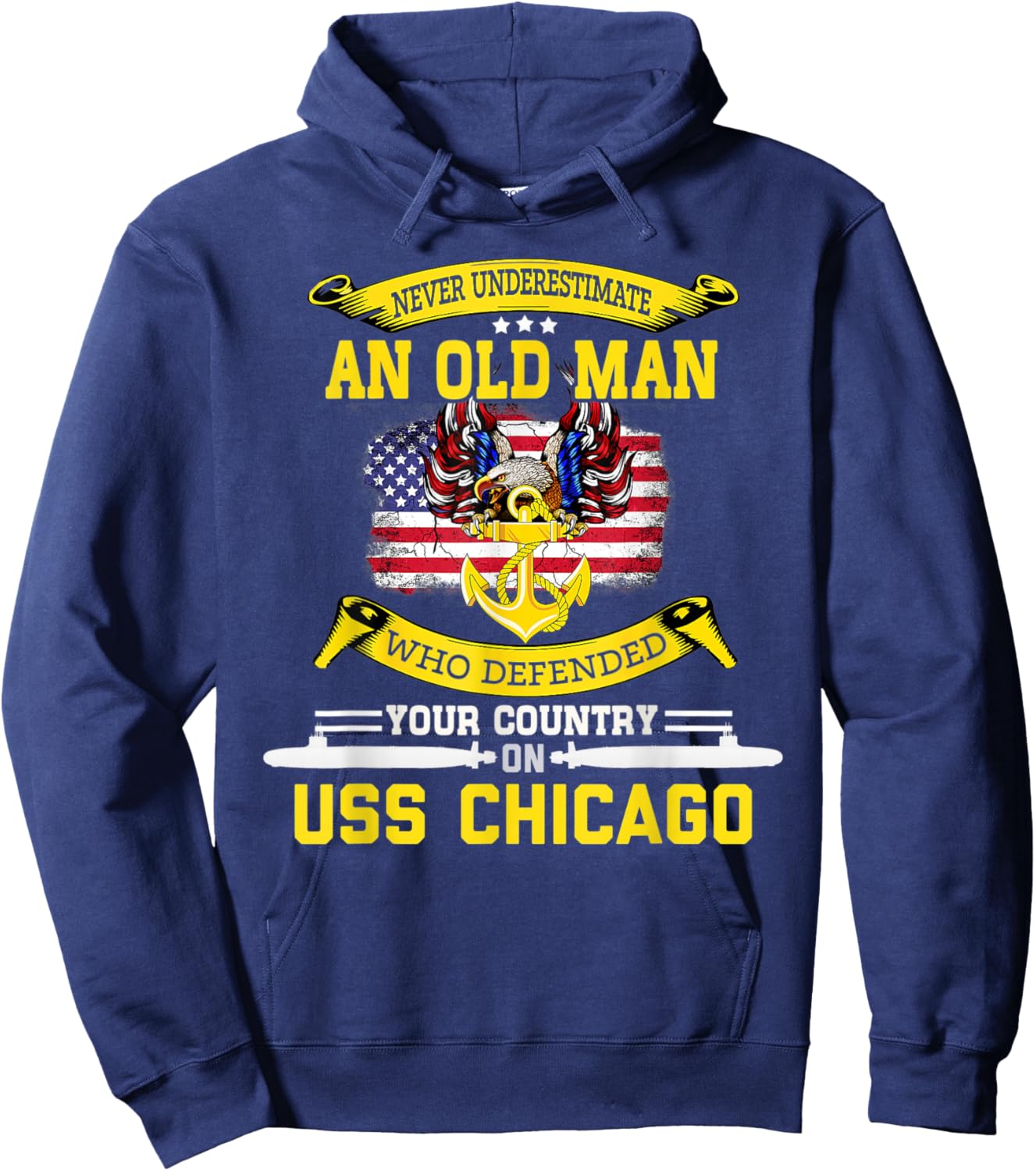 American Flag USS Chicago SSN-721 Submarine Men Hoodie - Hoodie | Navy