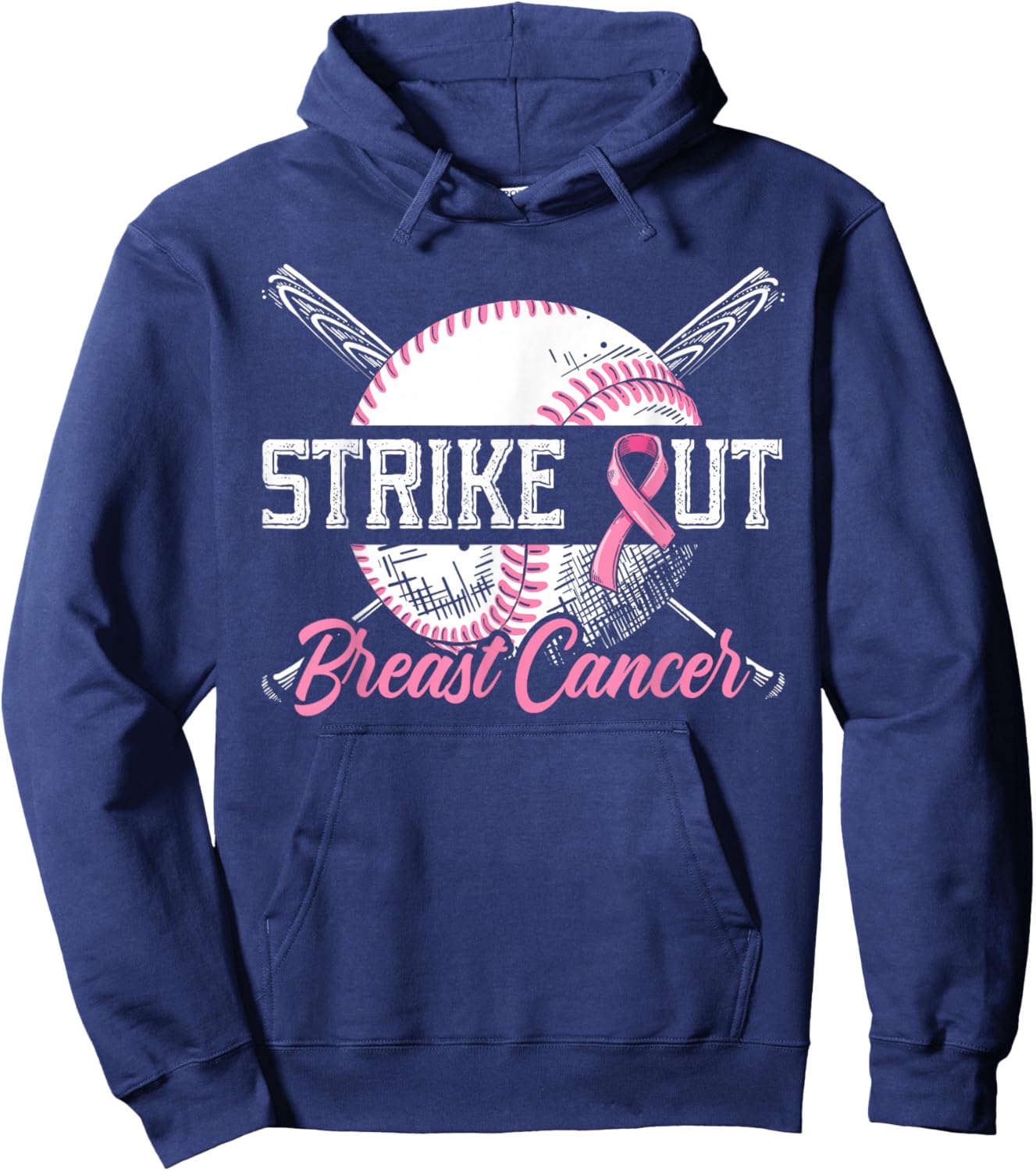 Strike Out Breast Cancer Baseball Breast Cancer Awareness Hoodie - Hoodie | Navy