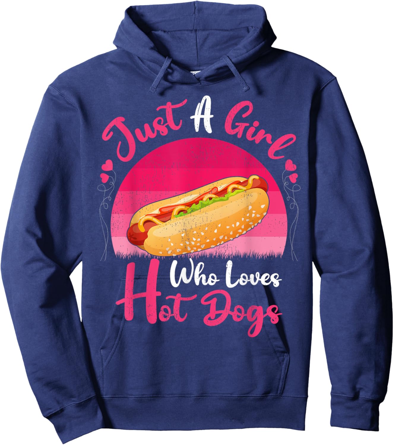 Vintage Hot Dog Food Lover Just A Girl Who Loves Hot Dogs Hoodie - Hoodie | Navy