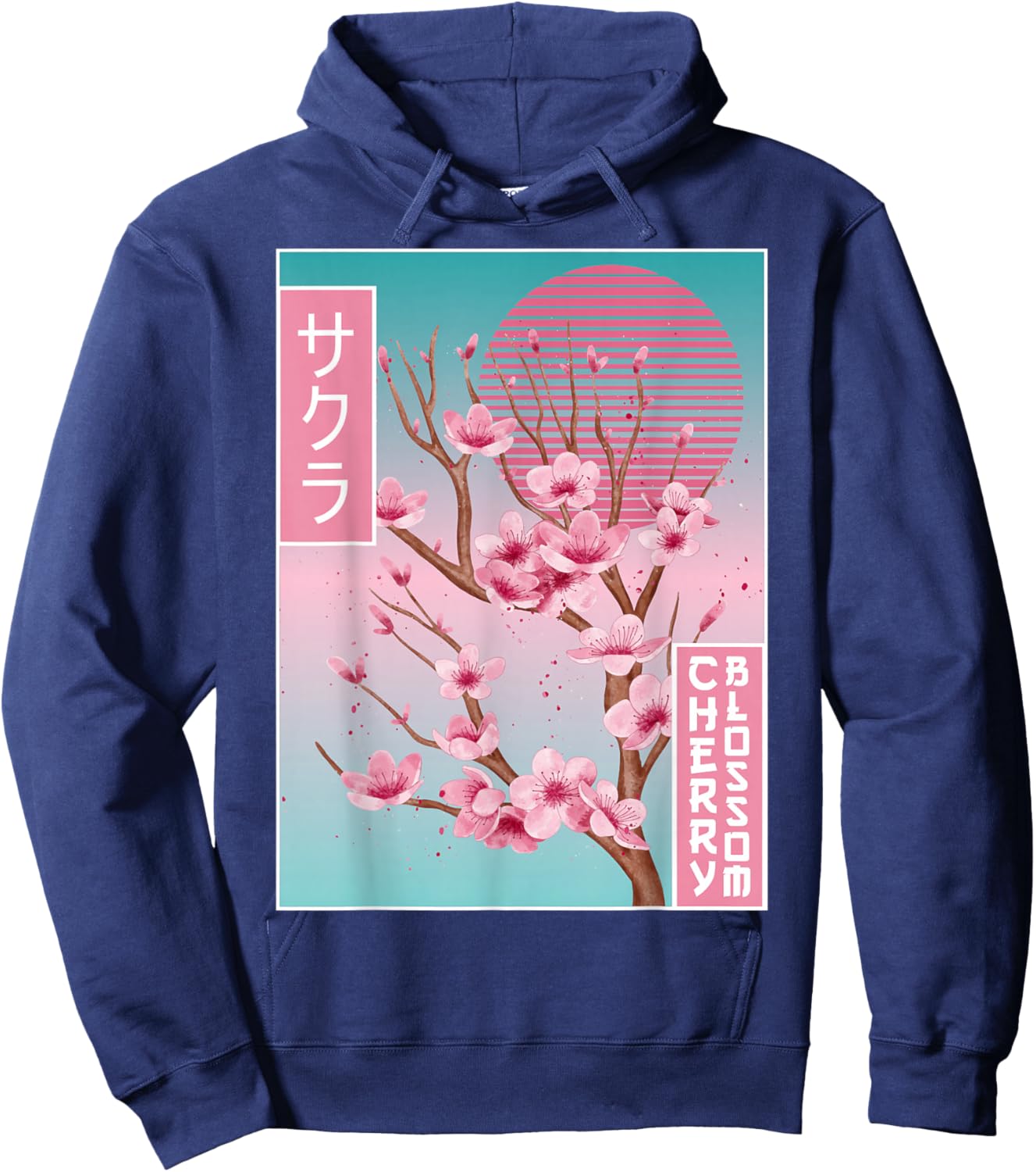 Cherry Blossom Japanese Sakura Vaporwave Aesthetic Hoodie - Hoodie | Navy