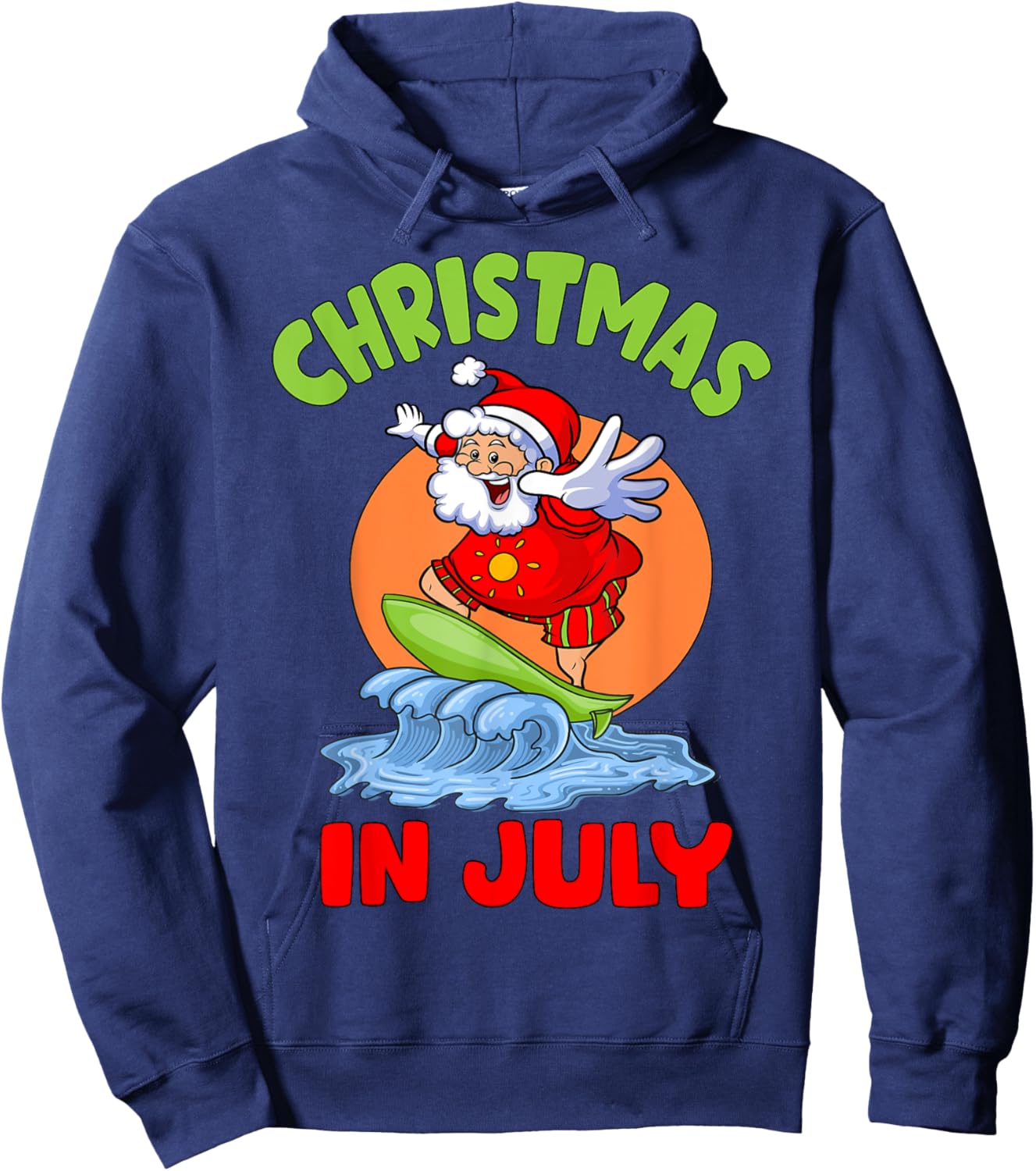 Christmas In July Santa Surfing Kids Toddler Hawaiian Party Hoodie - Hoodie | Navy