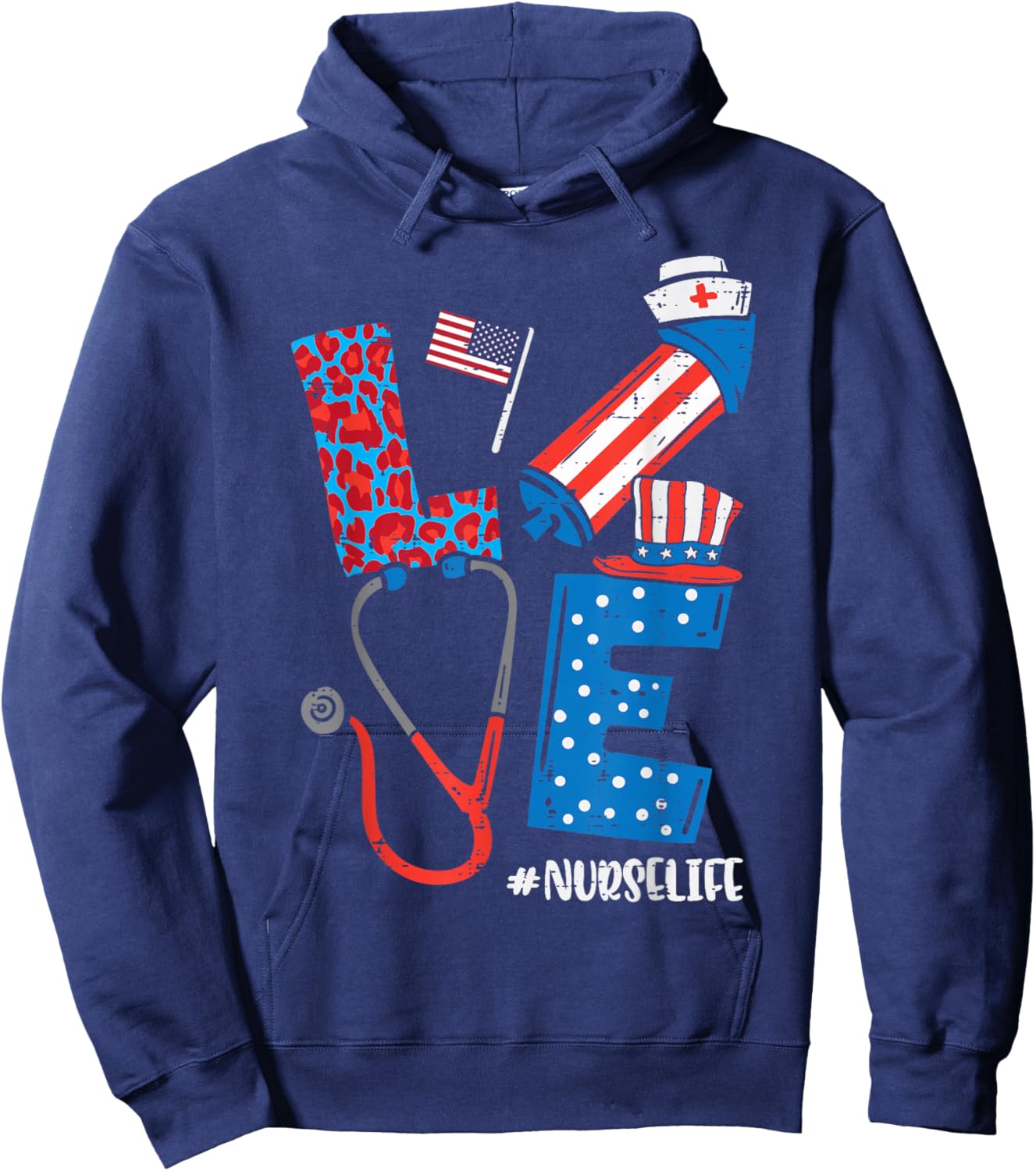 Love Leopard Nurse Life 4th Of July Scrub Top Patriot Women Hoodie - Hoodie | Navy
