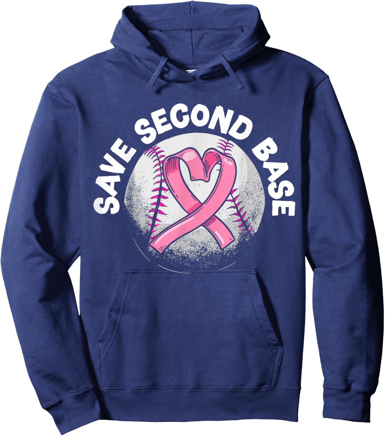 Save 2nd Base Baseball Player Breast Cancer Awareness Hoodie - Hoodie | Navy
