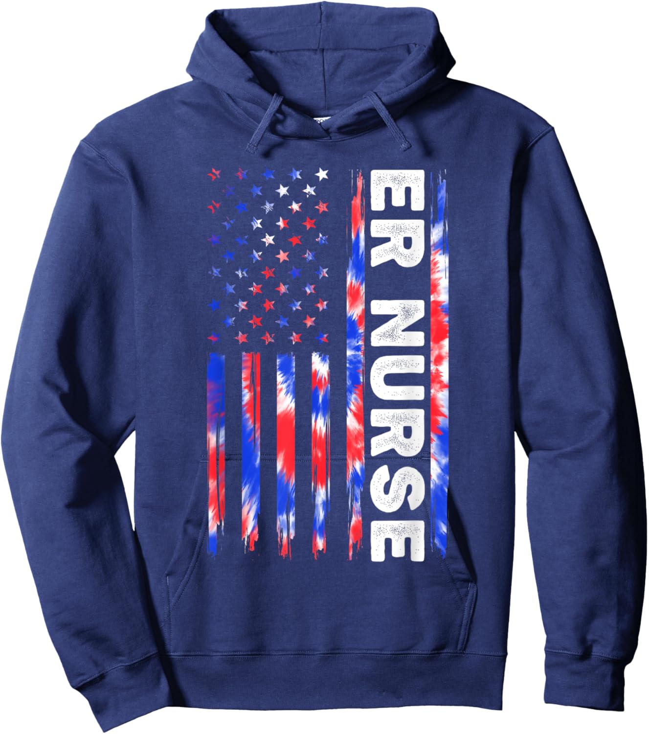 ER Nurse Tie Dye American Flag Fourth 4th Of July Patriotic Hoodie - Hoodie | Navy
