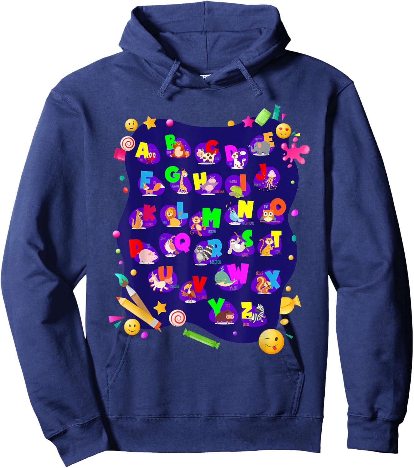 Alphabet Animals I Back To School Students Girls Boys Hoodie - Hoodie | Navy