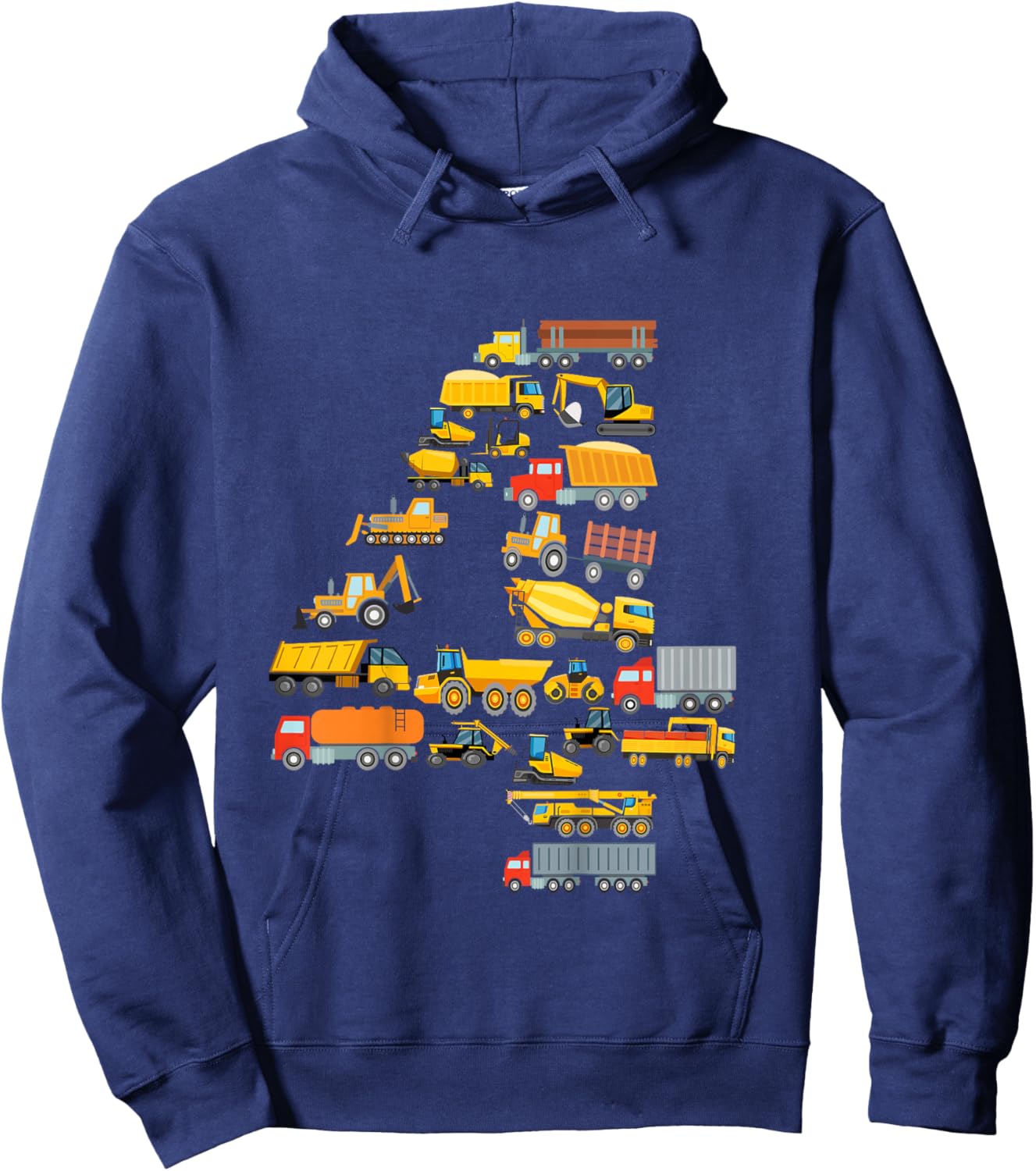 4th Birthday Boy Construction Excavator Vehicles 4 Years Hoodie - Hoodie | Navy