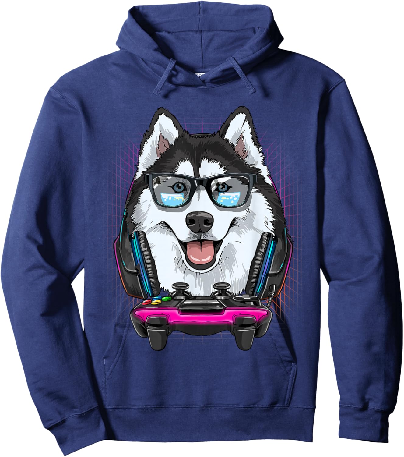 Siberian Husky Dog Gamer Computer Video Gamer Husky Lover Hoodie - Hoodie | Navy