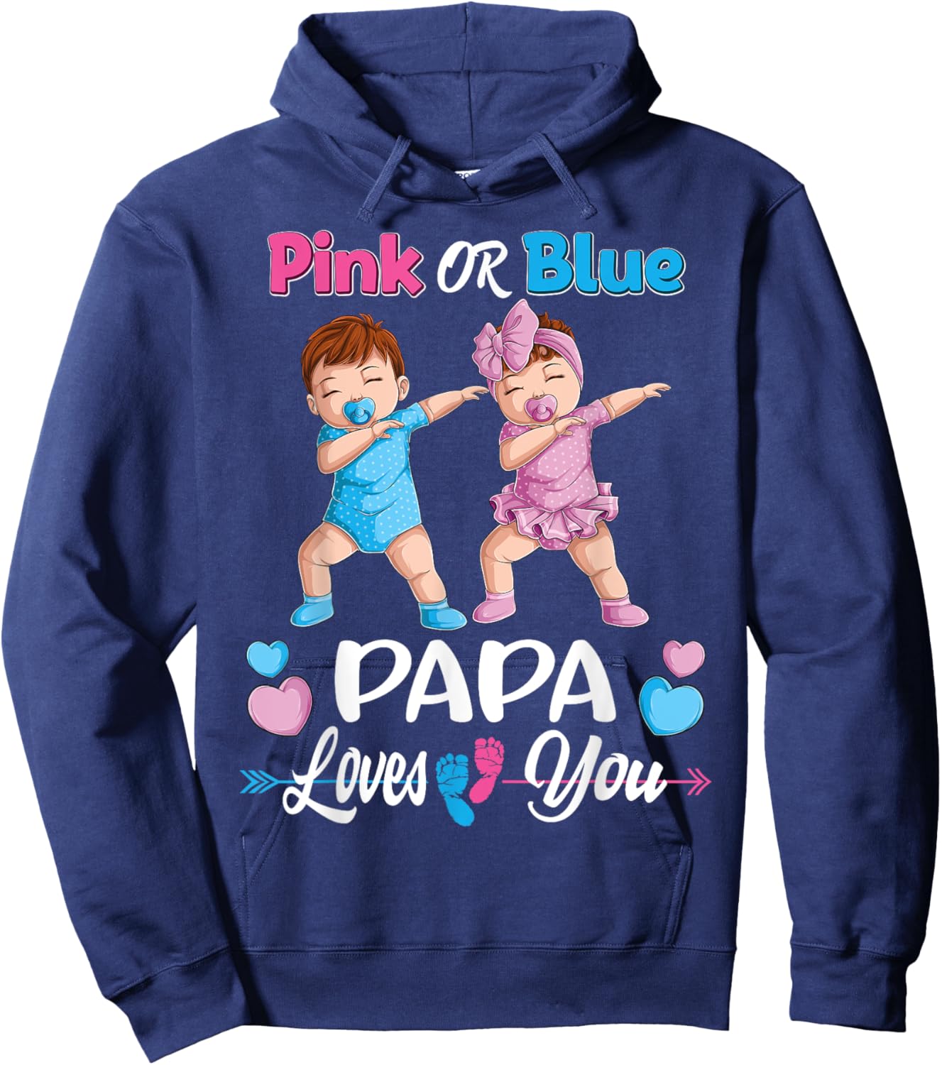 Pink Or Blue Papa Loves You Baby Gender Reveal Party Men Hoodie - Hoodie | Navy