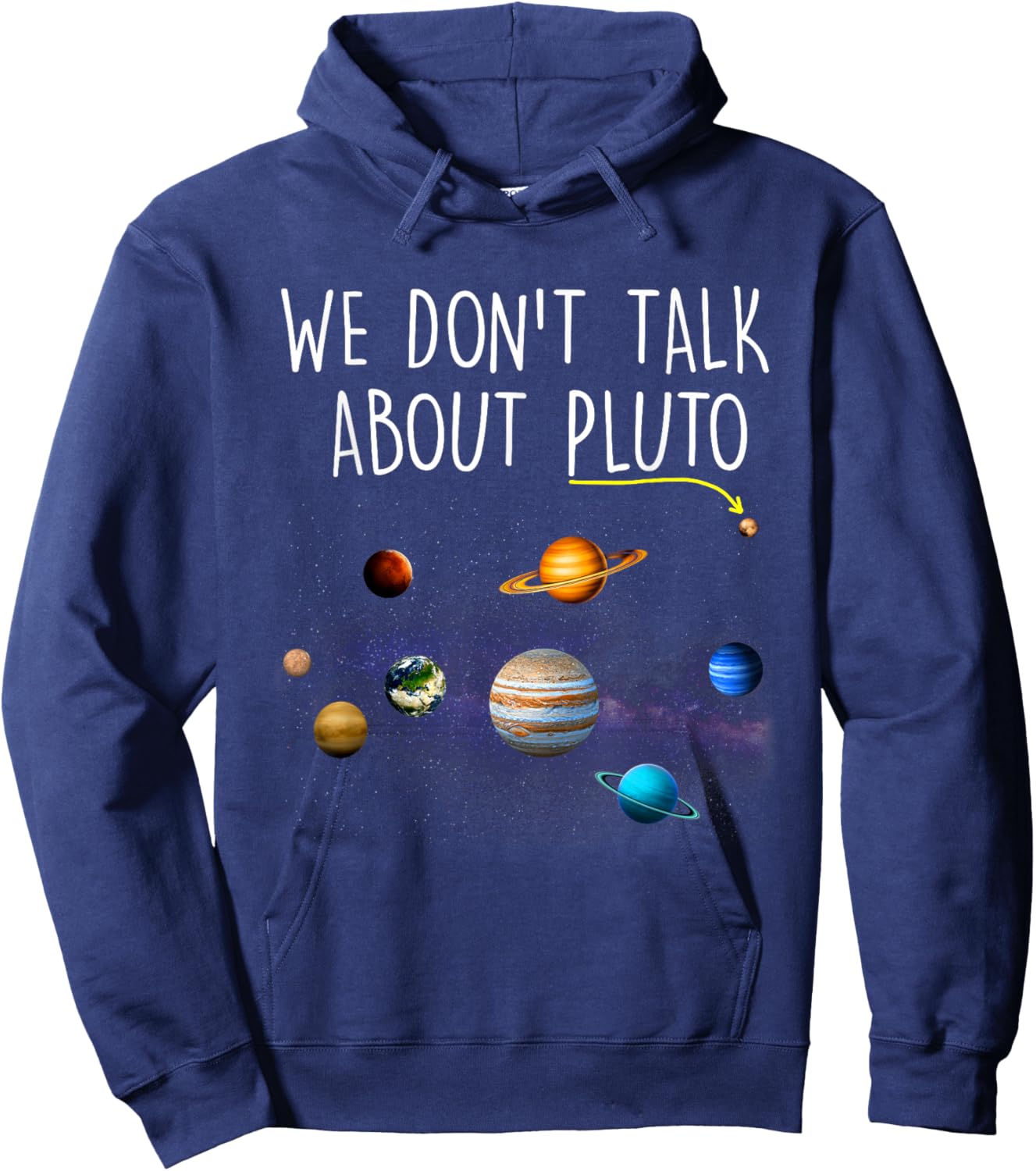 Funny Pluto Planet Space Science Astronomy -Adults Black Small Classic Fit Short Sleeve Planetary Graphic Print Hoodie - Hoodie | Navy