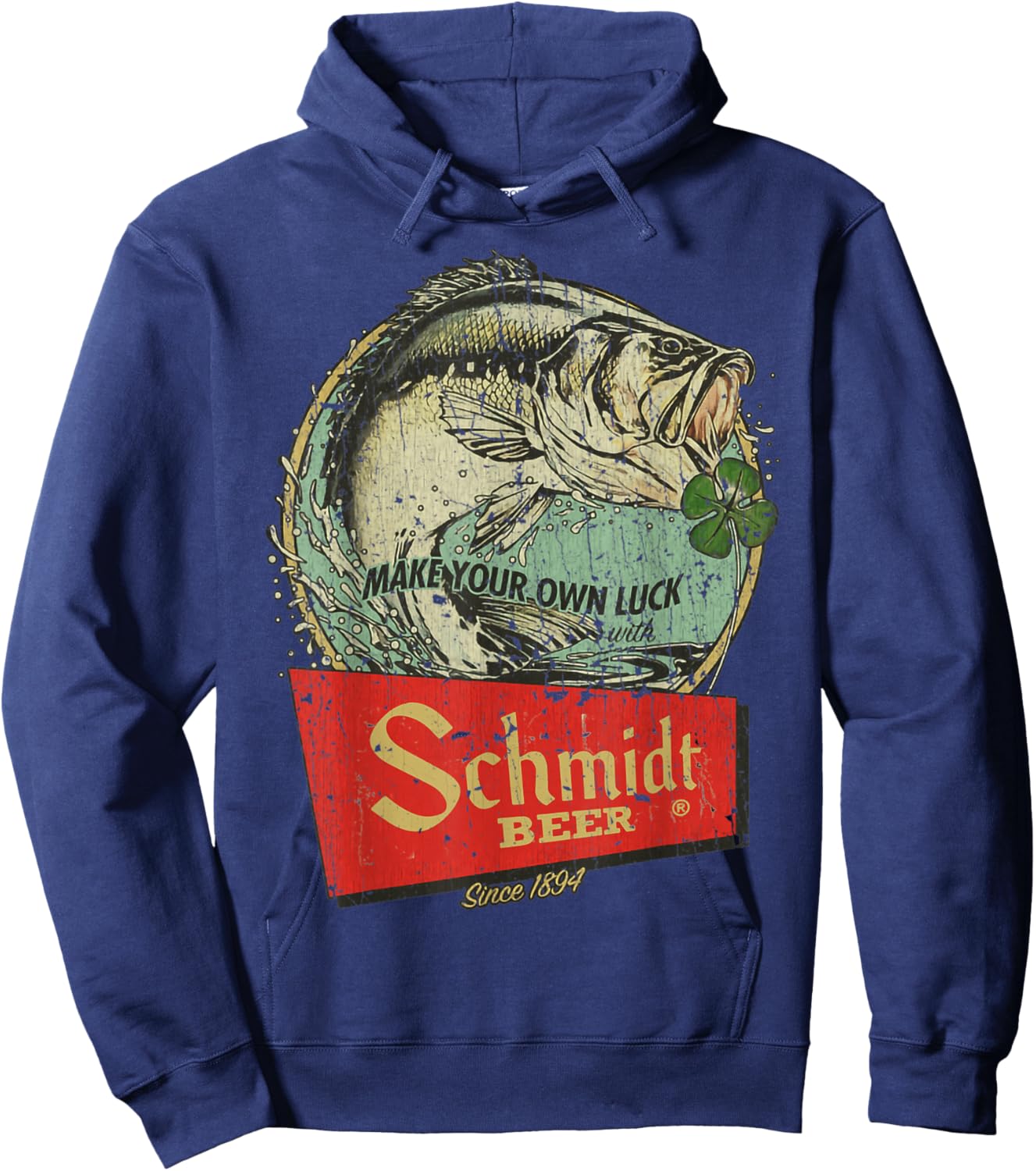 Fishing Schmidt Beer Make Your Own Luck 1894 Vintage Hoodie - Hoodie | Navy