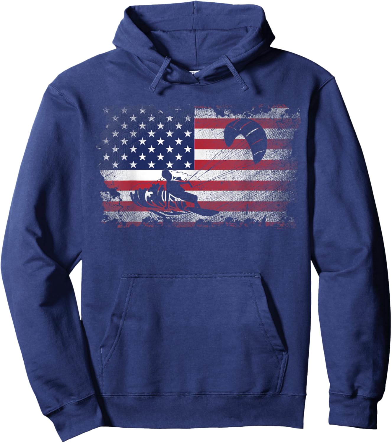 Distressed American Flag Kiteboarding USA Patriotic Gift Women Kids Men Hoodie - Hoodie | Navy