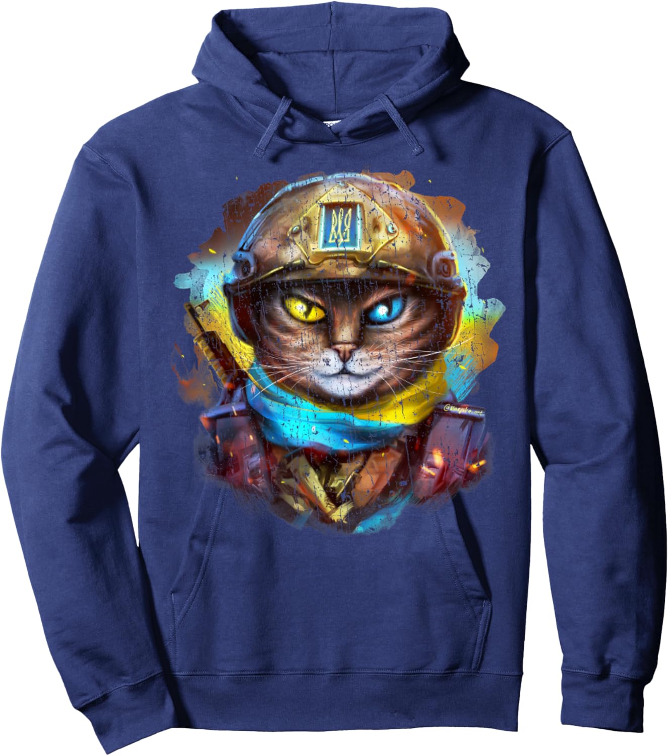 Funny Cat Ukrainian Soldier Flag Vintage Support Ukraine Women Kids Hoodie - Hoodie | Navy