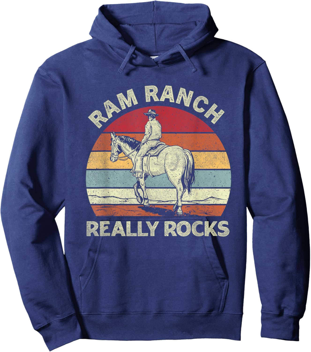 Ram Ranch Really Rock Vintage Western Rodeo Cowboy Horseback Hoodie - Hoodie | Navy