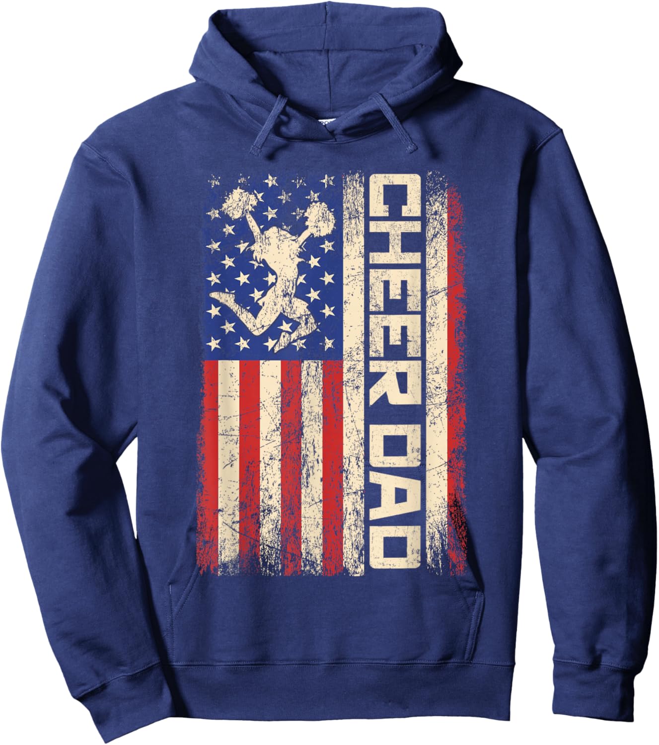 Cheerleader Dad Funny Cheer Dad American US Flag Father Team Hoodie - Hoodie | Navy