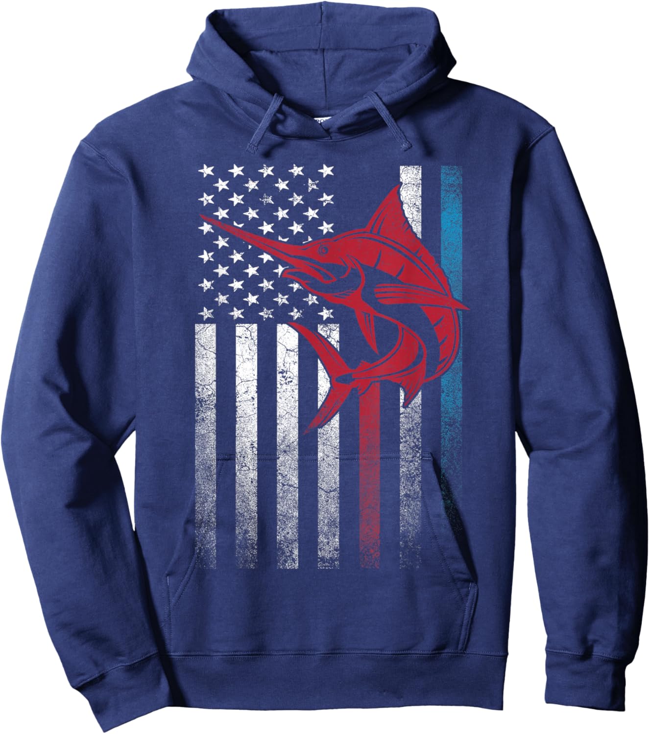Marlin Fish Fishing 4th of July Shirt Gift American Flag Hoodie - Hoodie | Navy