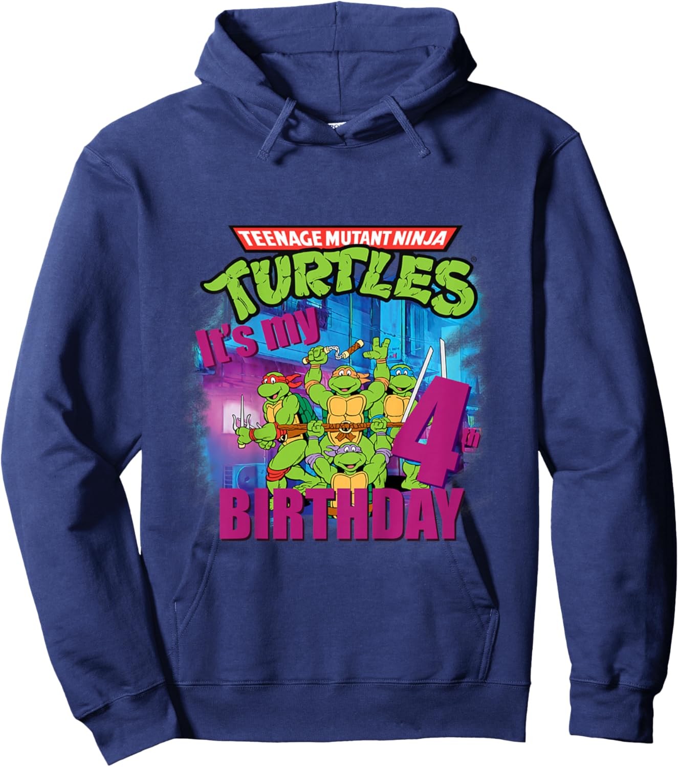 Mademark x Teenage Mutant Ninja Turtles - Kids Original Teenage Mutant Ninja Turtles Fourth Birthday 4th Hoodie - Hoodie | Navy