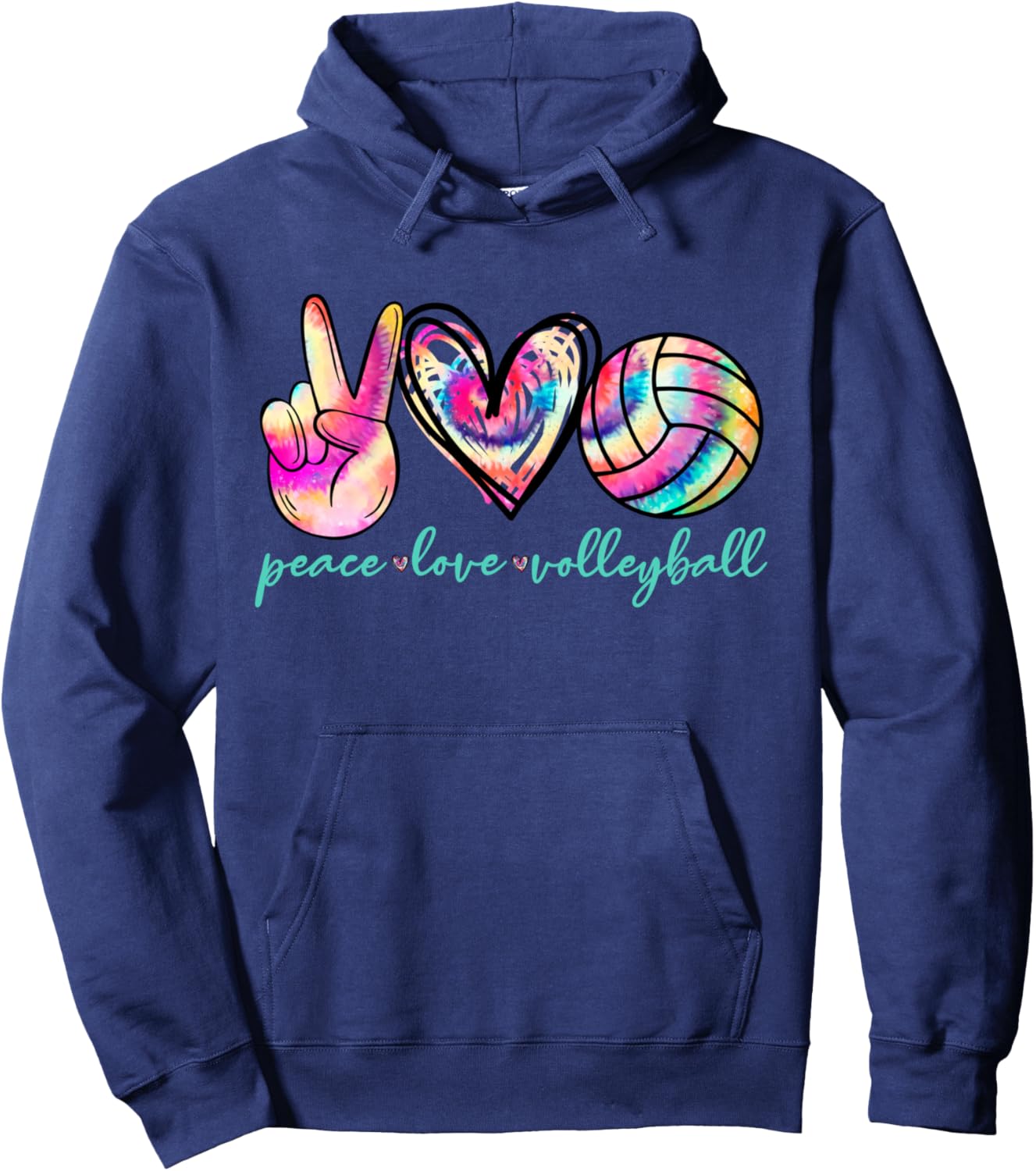 Peace Love Volleyball Player Tie Dye Style Women Teen Girls Hoodie - Hoodie | Navy