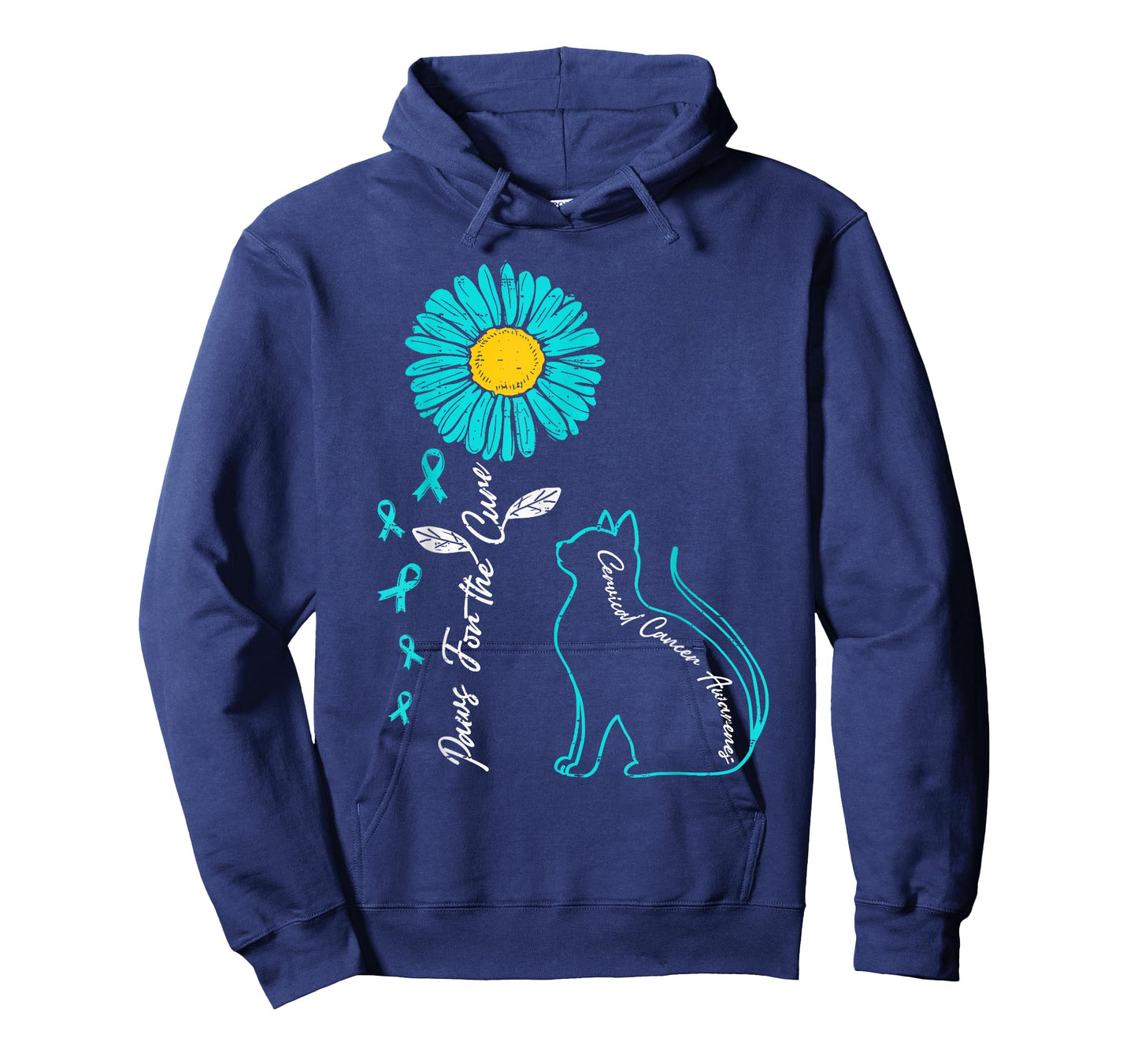 Cervical Cancer Awareness Cat Kitty Ribbon Teal Support T-Shirt